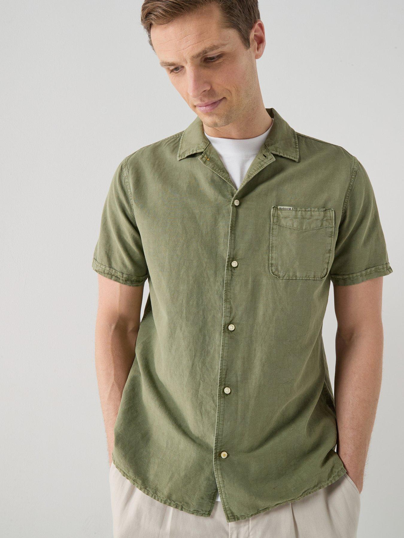 Barbour Landkey Overdyed Relaxed Open Collar Fit Short Sleeve Shirt - Khaki