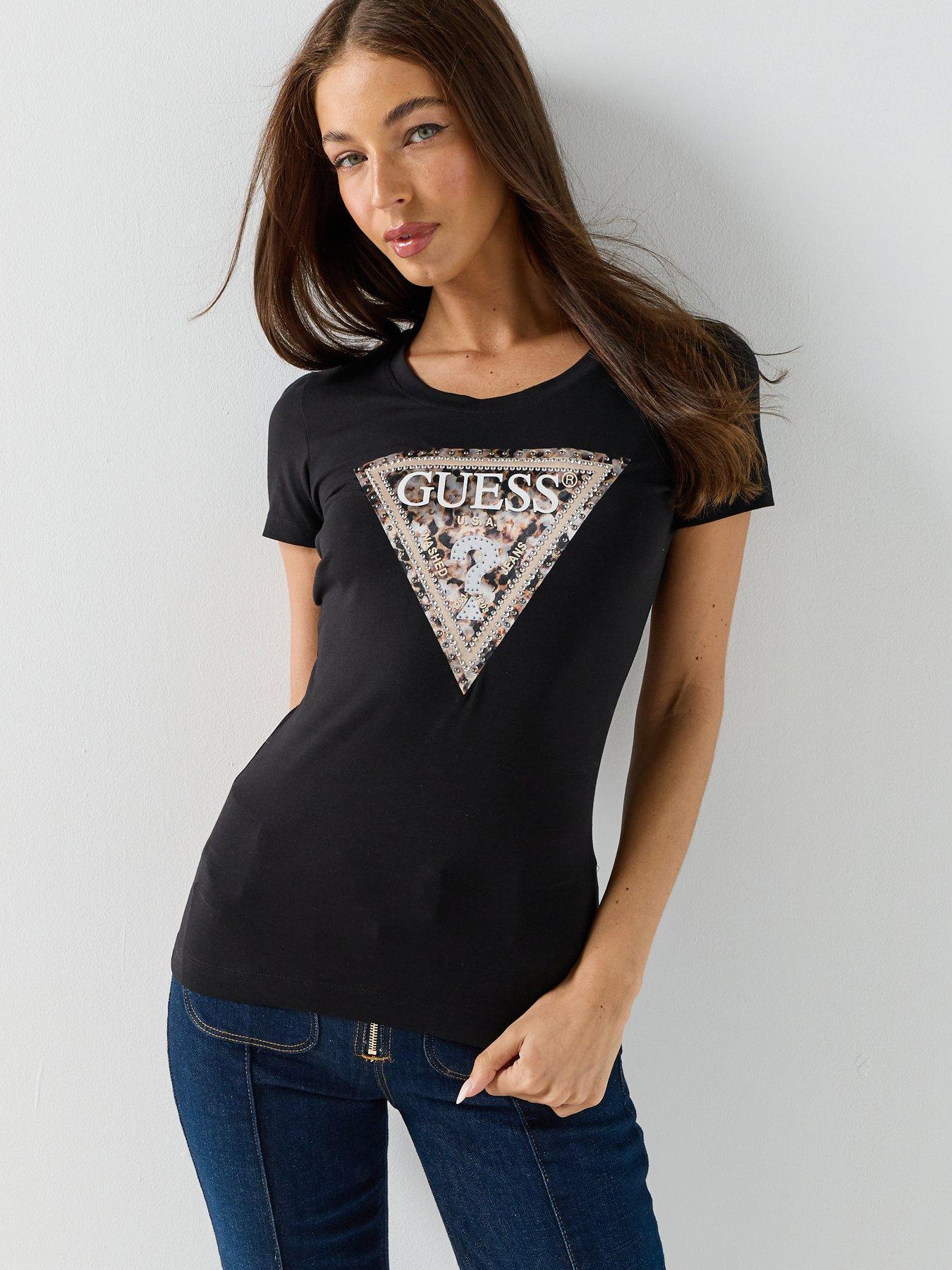 Guess Short Sleeve Leo Triangle T-Shirt - Black