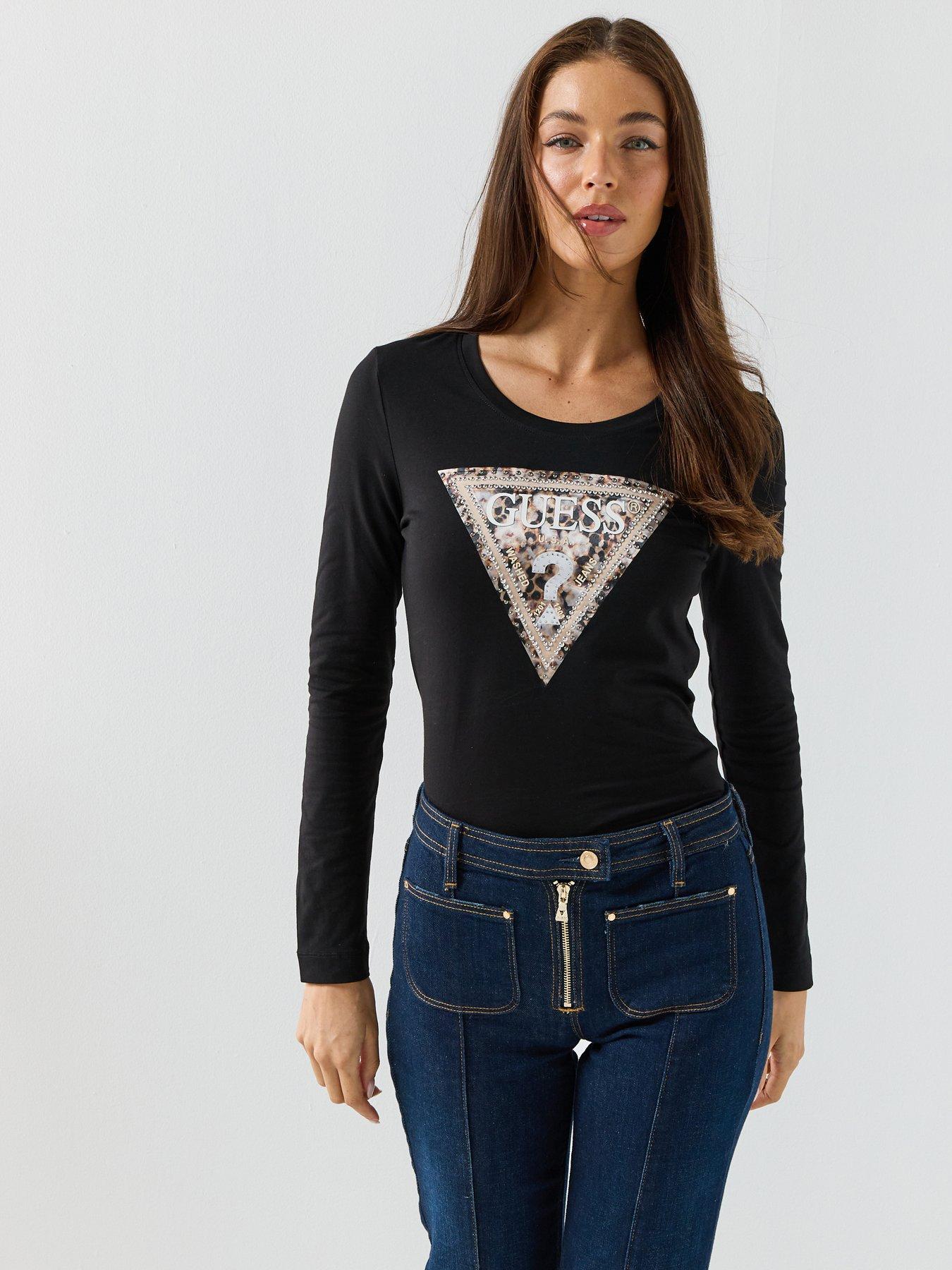 Guess Jeans Long Sleeve Leo Triangle T-Shirt - Black