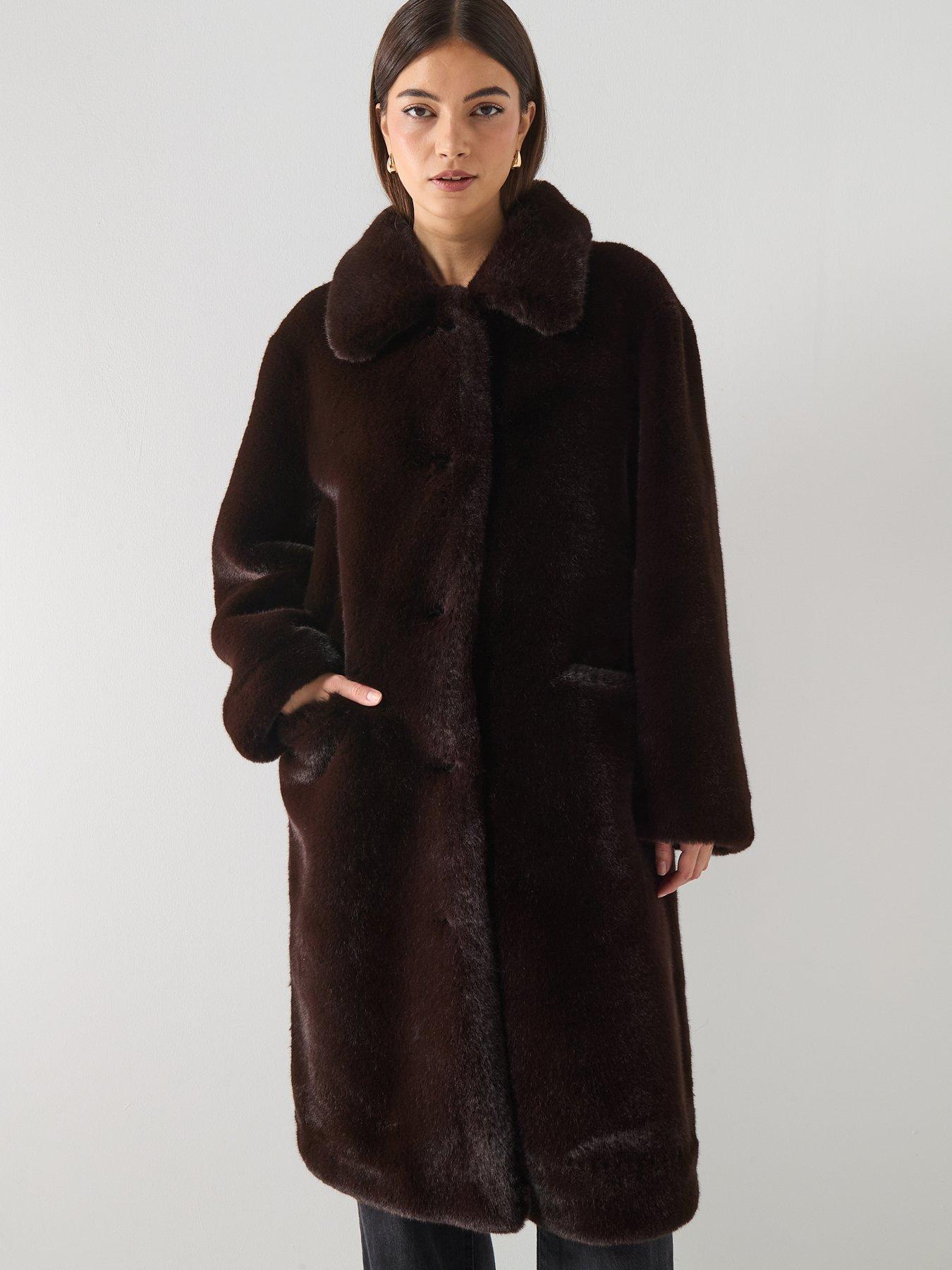 AllSaints Sora Faux Fur Coat, Brown, Size M, Women