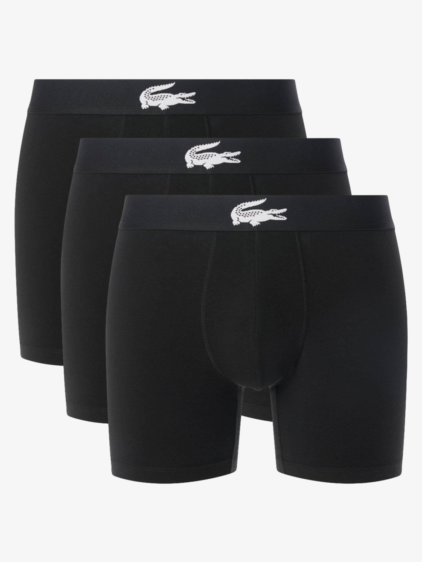 Lacoste 3-Pack Stretch Cotton Crocodile Waist Boxer Briefs- Black