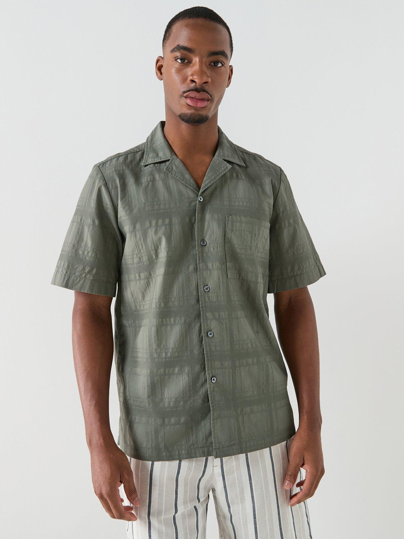 BOSS Rayer_M Rivere Collar Self Check Shirt - Dark Khaki
