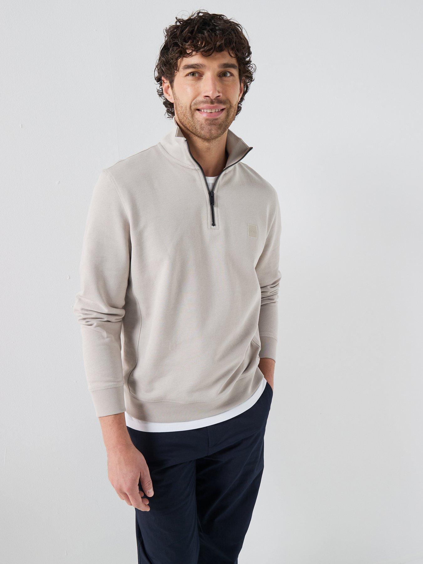 BOSS Zetrust 1/4 Zip Sweat - Light Grey