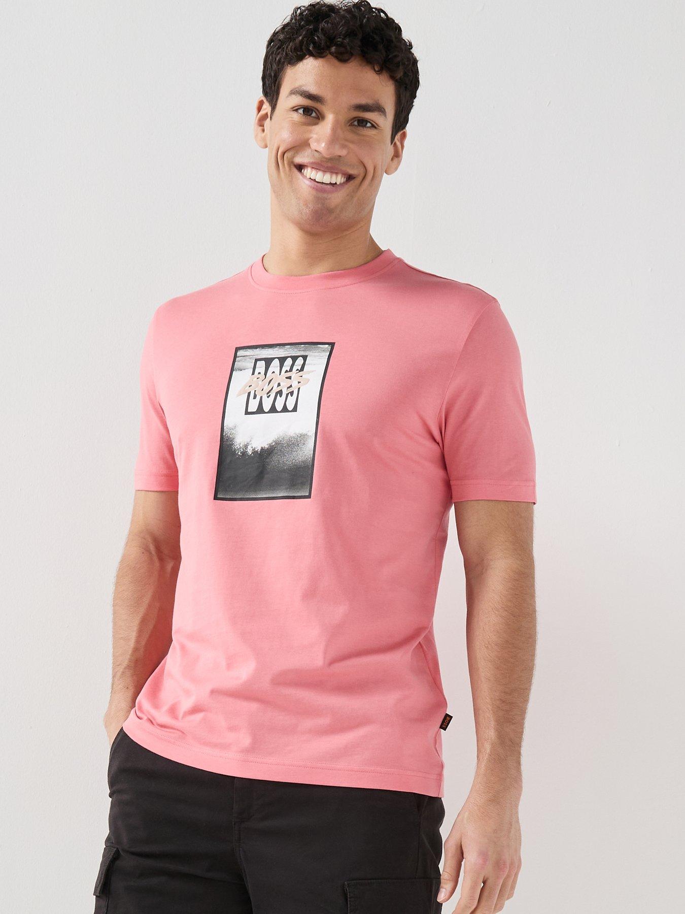 BOSS Te_Dj Wave Graphic Relaxed Fit T-Shirt, Pink, Size L, Men