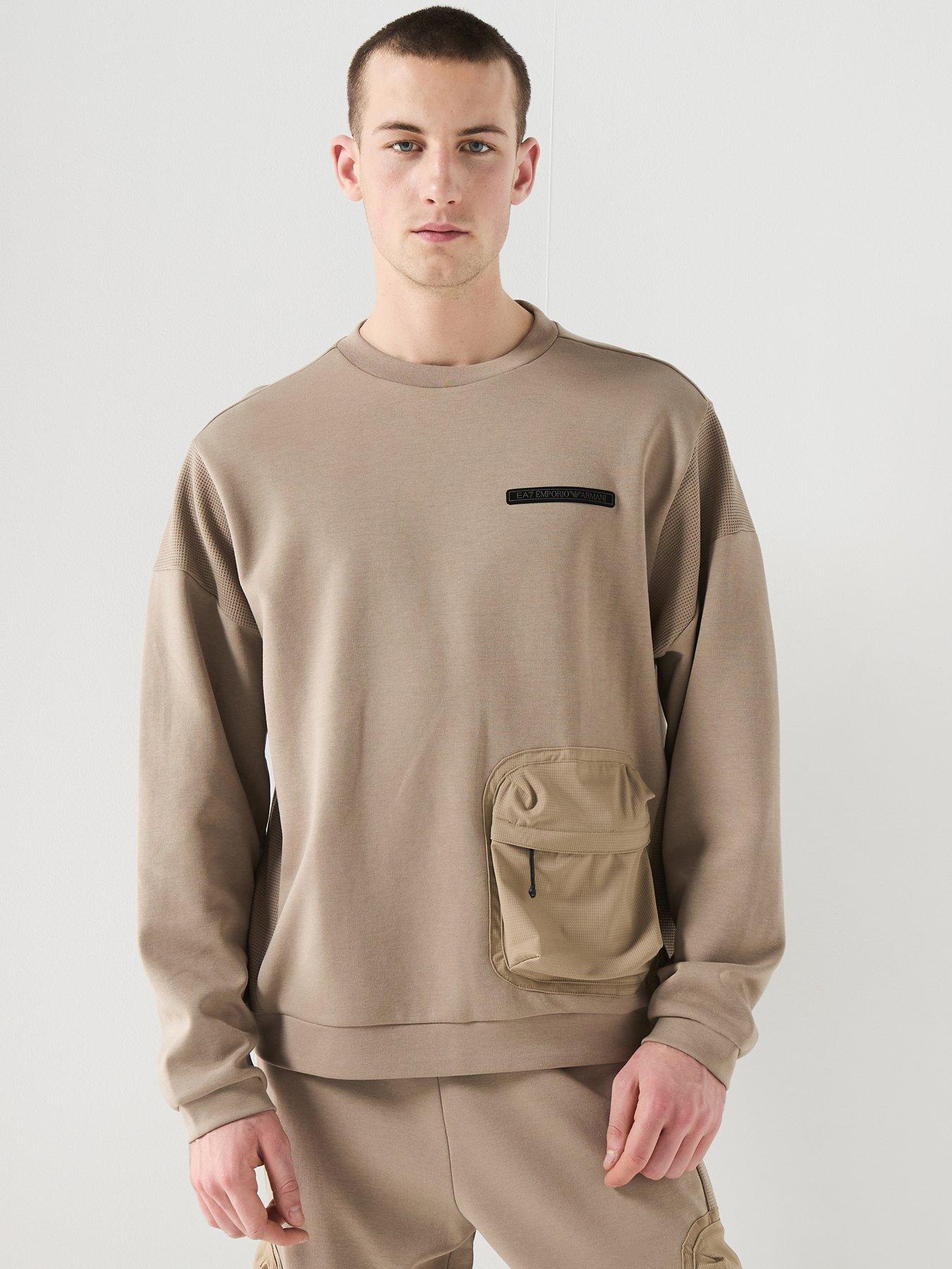 EA7 Emporio Armani Train Athletic Mix Crew Sweat, Light Brown, Size L, Men