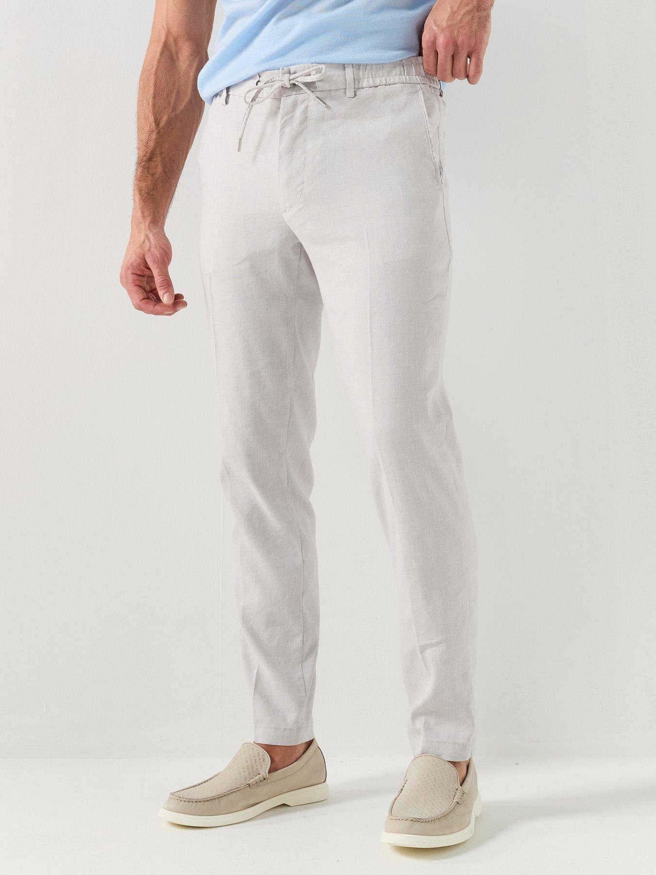 BOSS H-Kane1 Modern Fit Linen Trousers - Grey