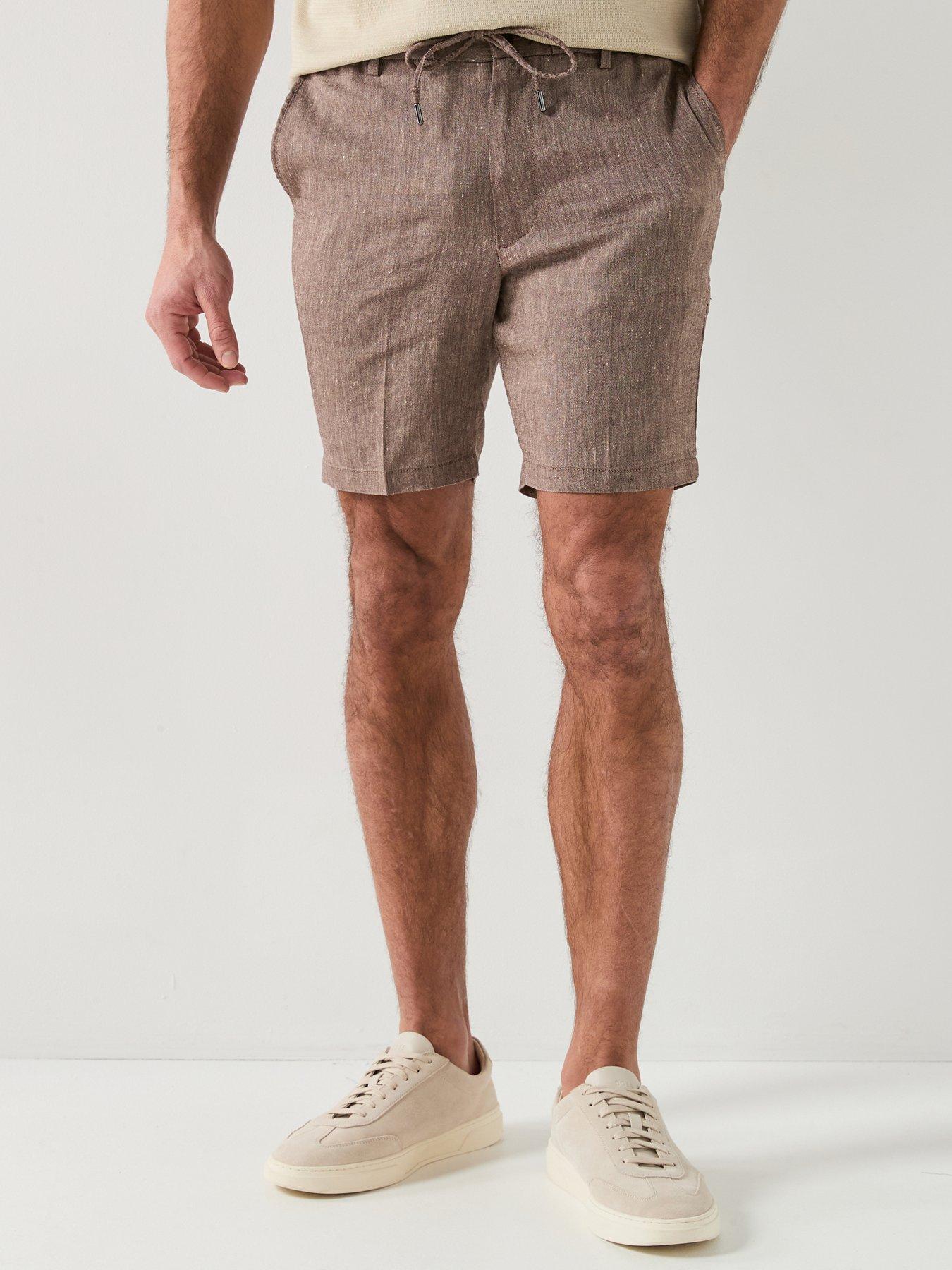BOSS: Modern Fit Linen Drawstring Shorts - Brown
