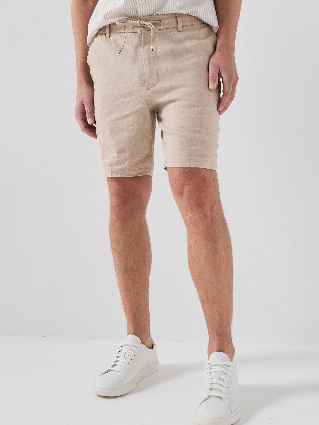 BOSS H-Kane1 Modern Fit Linen Drawstring Shorts - Beige