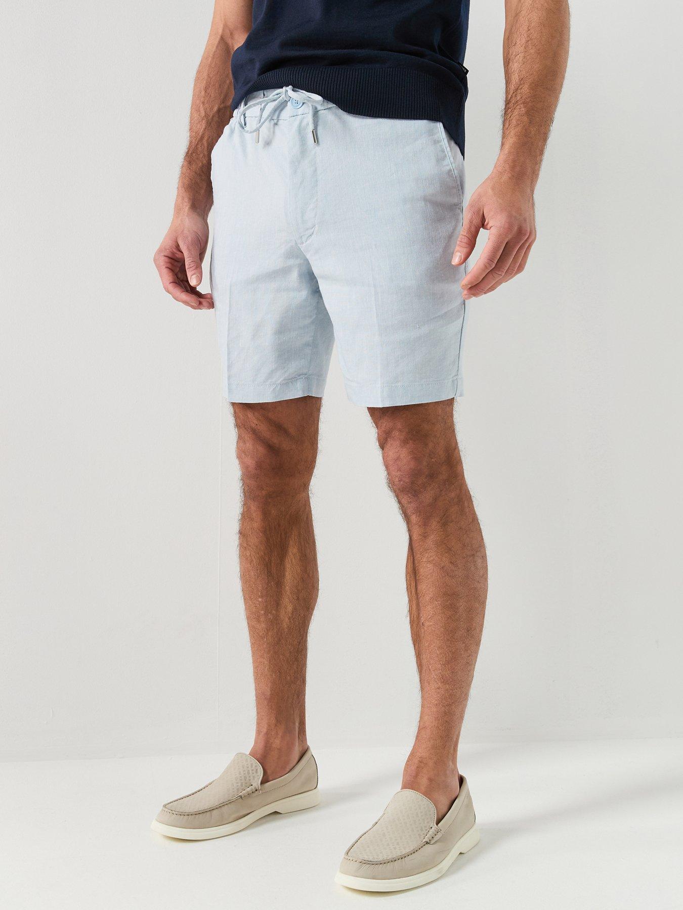 Boss H-Kane1 Modern Fit Linen Drawstring Shorts - Light Blue