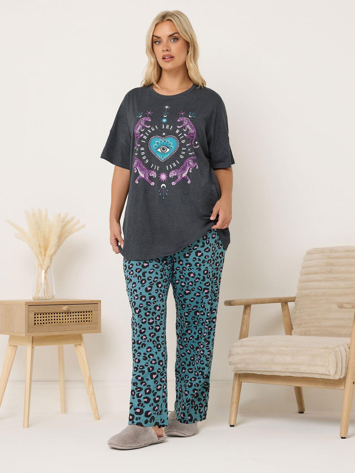 Image 3 of 5 of Yours Curve Wild And Free Wide Leg Pyjama Set - Grey