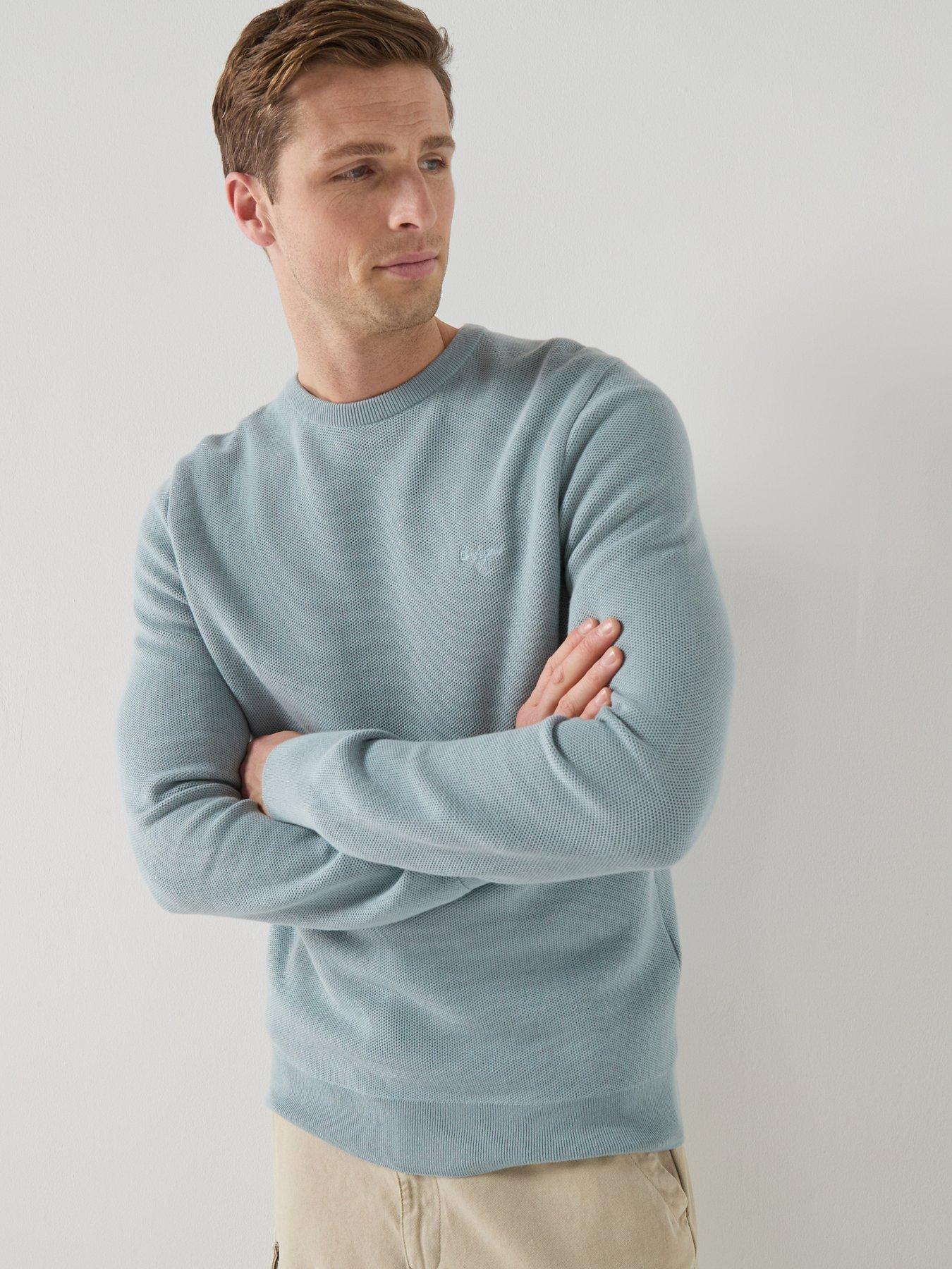 Barbour Essential Honeycomb Crew Neck Knitted Jumper - light Blue