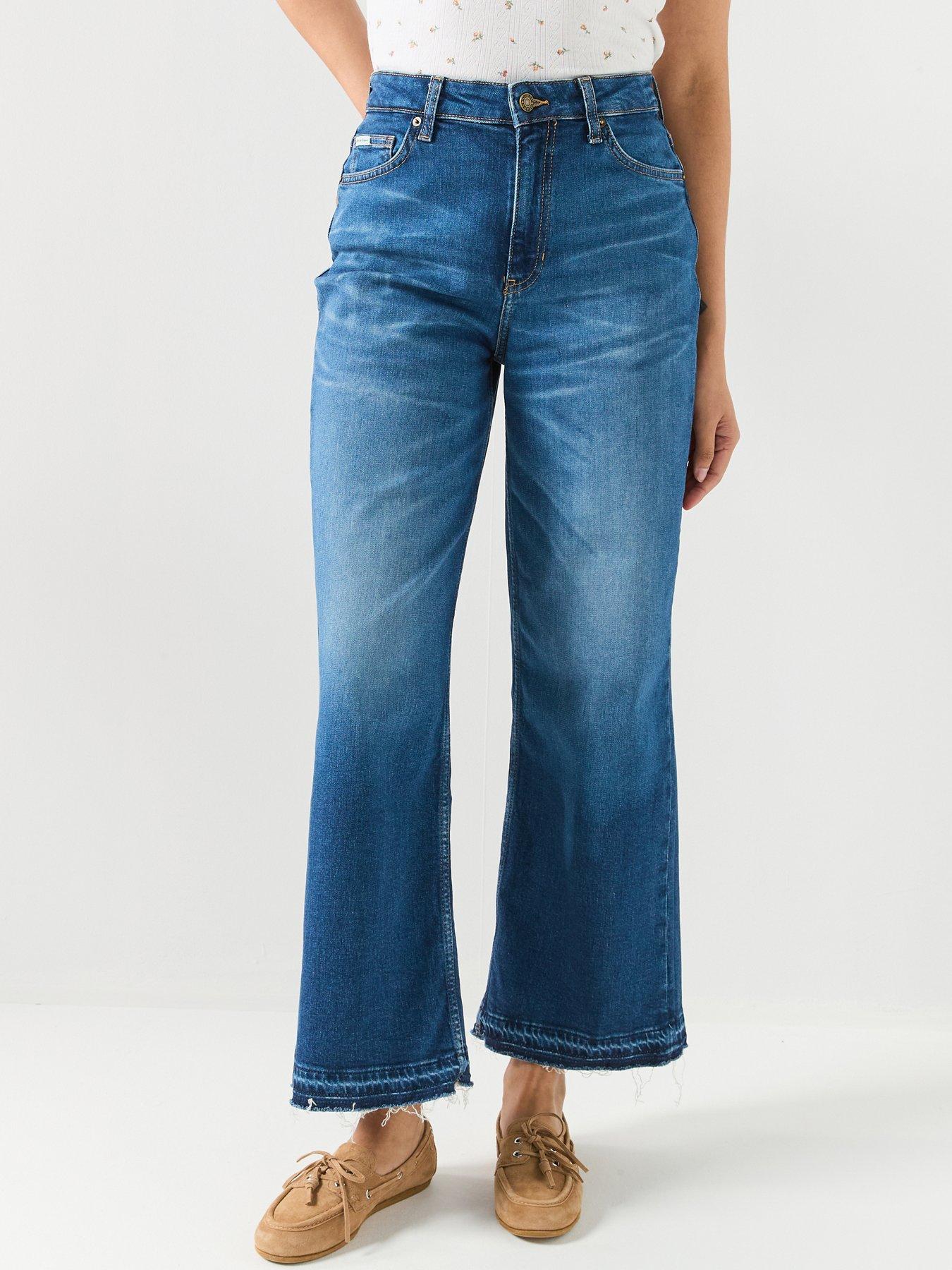Guess Hr Wide Leg Cropped Jeans, Blue, Size 28, Women