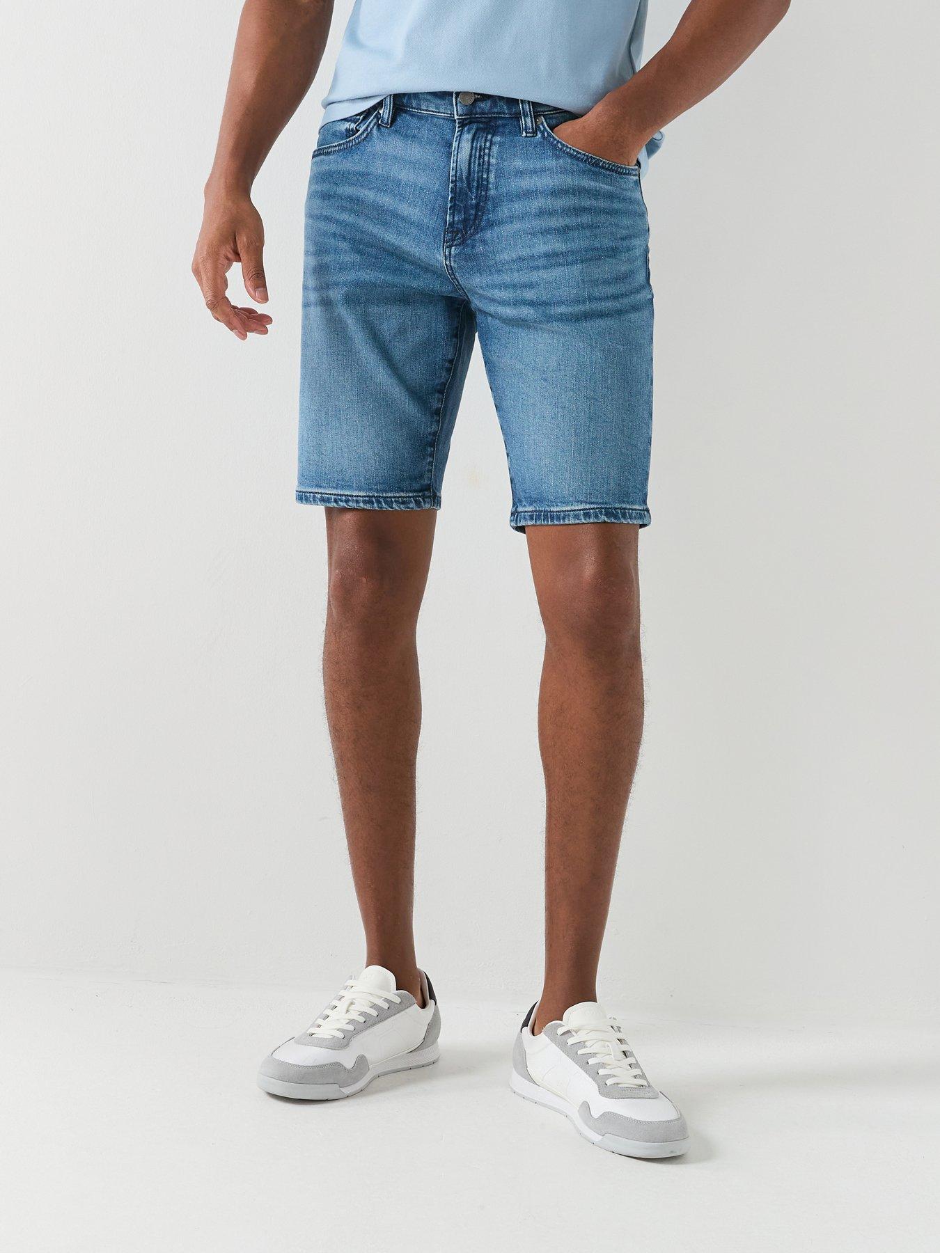 Image 1 of 6 of BOSS ReMaine Bo Regular Fit Denim Shorts - Mid Wash