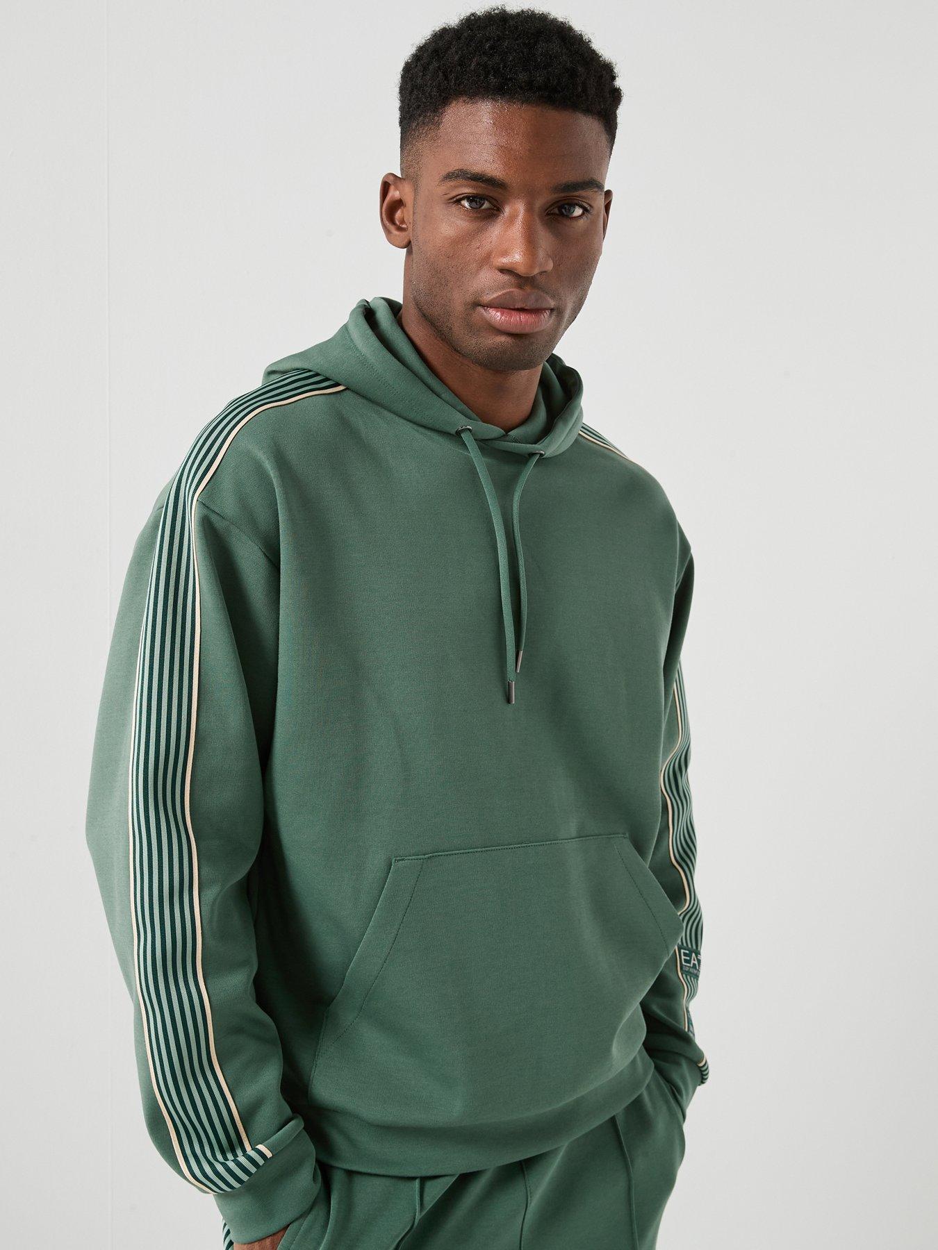 Image 1 of 6 of EA7 Emporio Armani Train Premium Taped Sleeve Overhead Hoodie - Dark Green