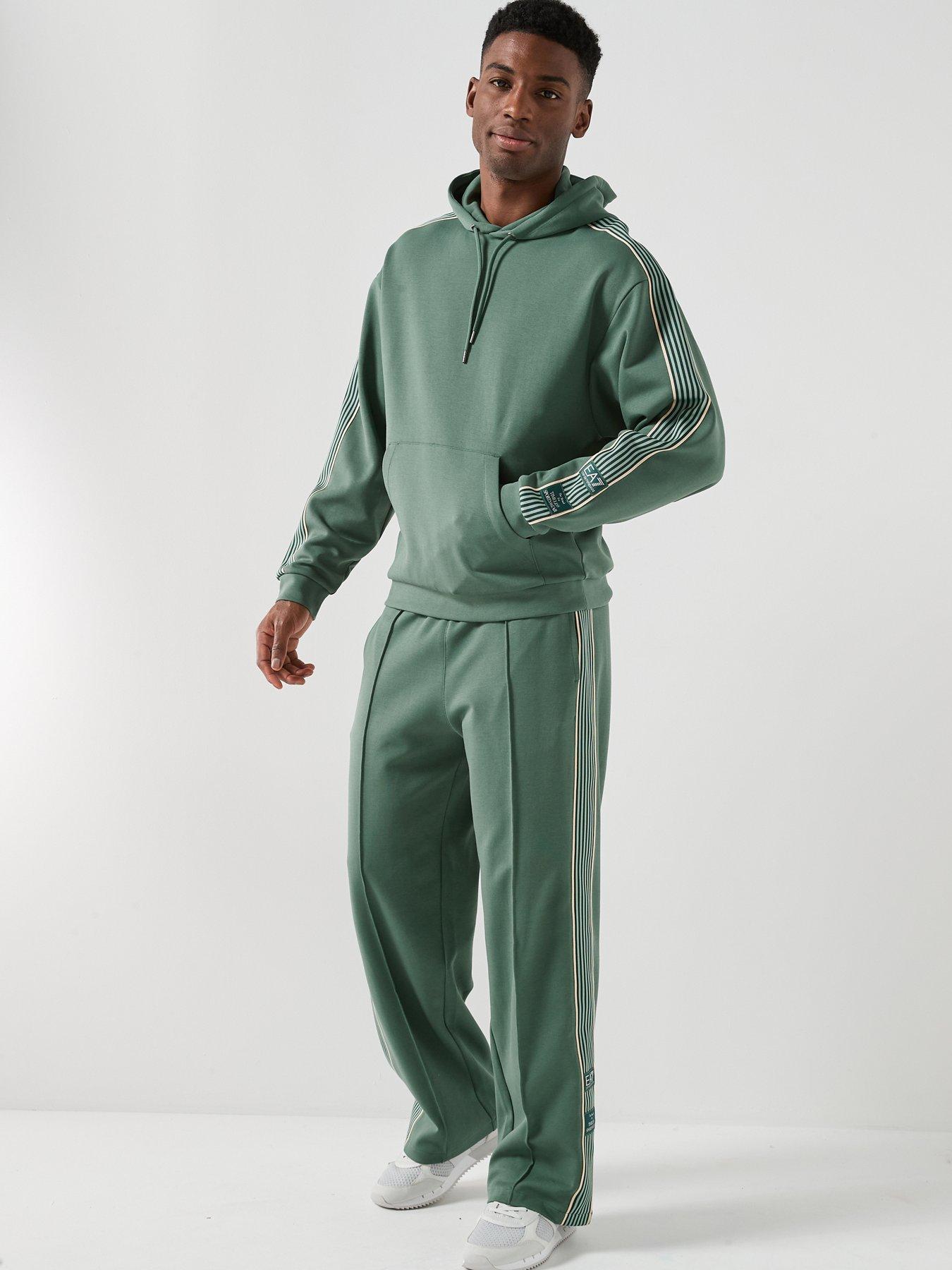 Image 3 of 6 of EA7 Emporio Armani Train Premium Taped Sleeve Overhead Hoodie - Dark Green