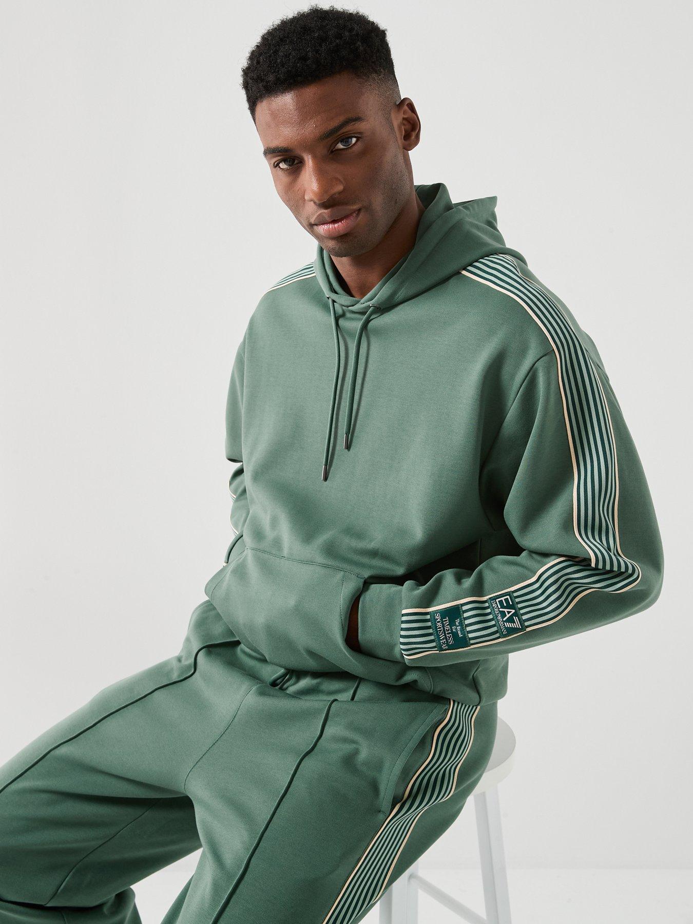 Image 4 of 6 of EA7 Emporio Armani Train Premium Taped Sleeve Overhead Hoodie - Dark Green