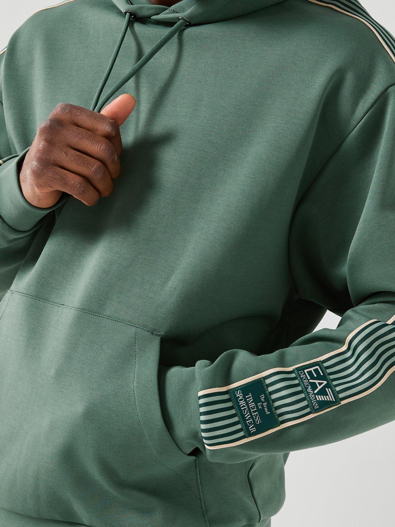Image 5 of 6 of EA7 Emporio Armani Train Premium Taped Sleeve Overhead Hoodie - Dark Green