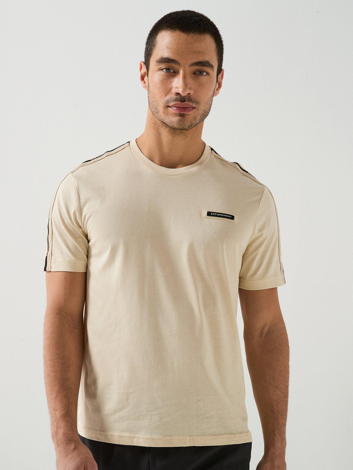 EA7 Emporio Armani Logo Taped Sleeve T-Shirt - Beige
