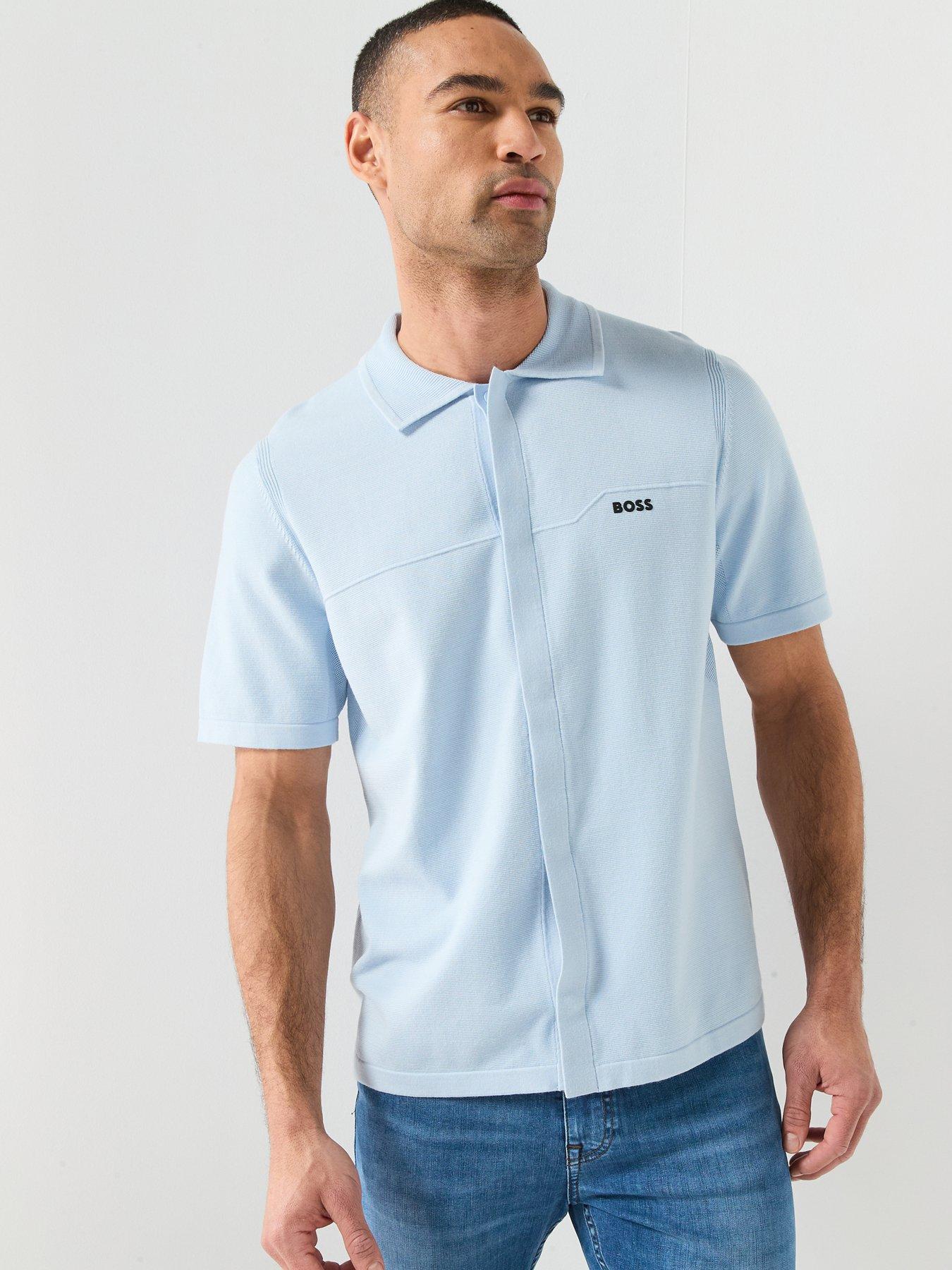 BOSS Knitted Short Sleeve Shirt - Light Blue