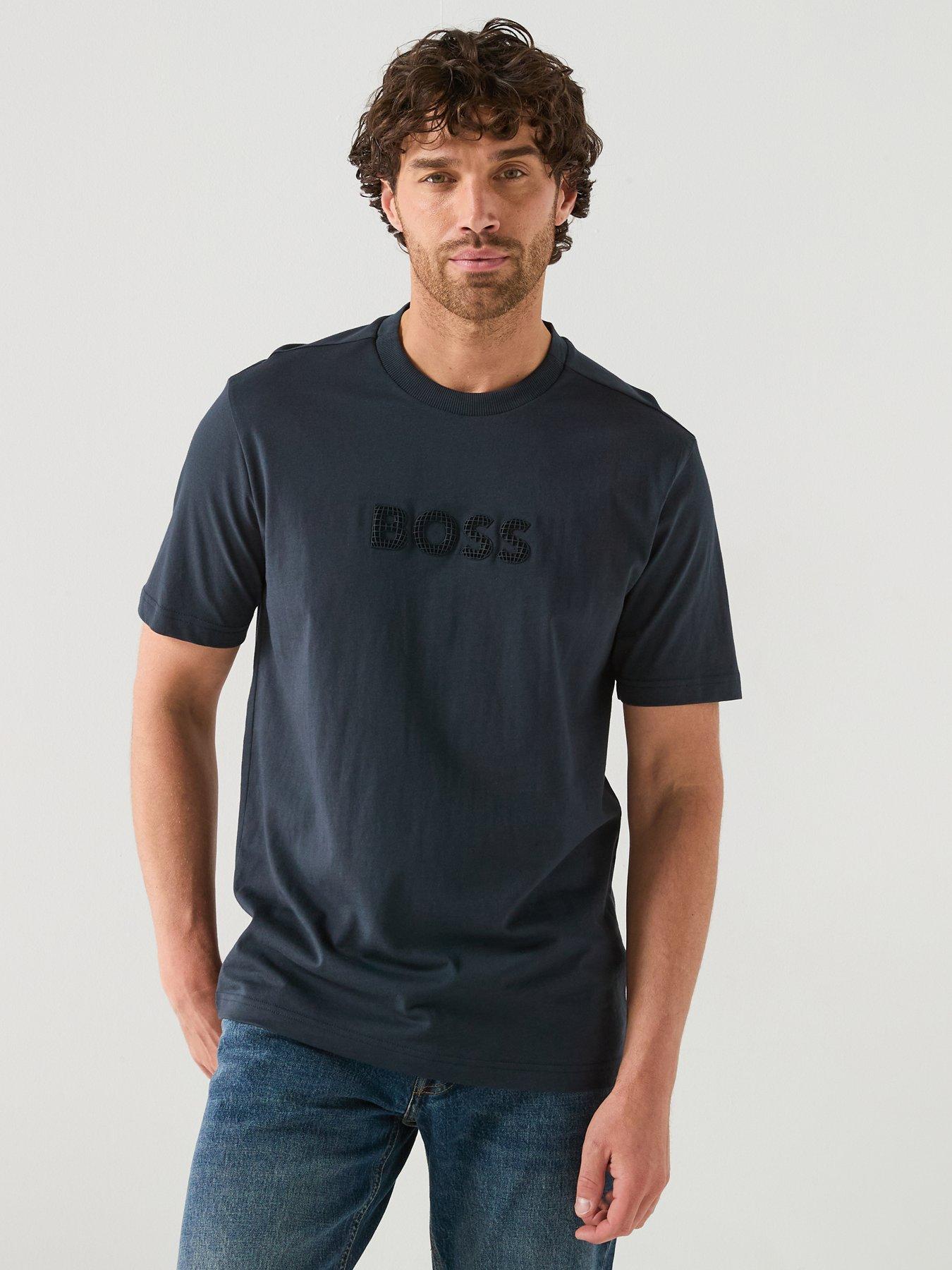 BOSS Terrace Logo Relaxed Fit Rubber Logo T-shirt, Navy, Size M, Men