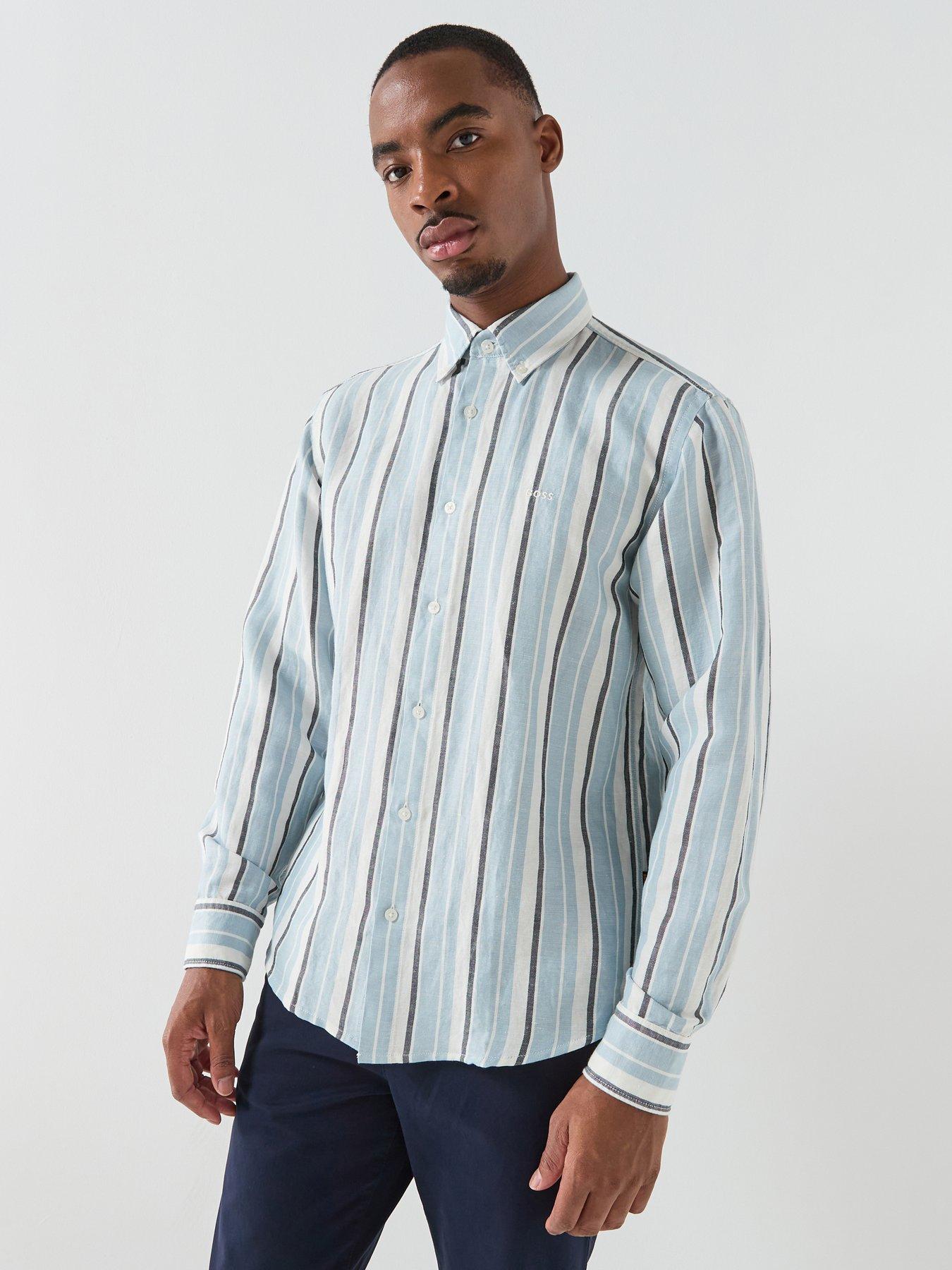Image 1 of 5 of BOSS Ricoplus_M Relaxed Fit Pastel Stripe Shirt - Light Blue