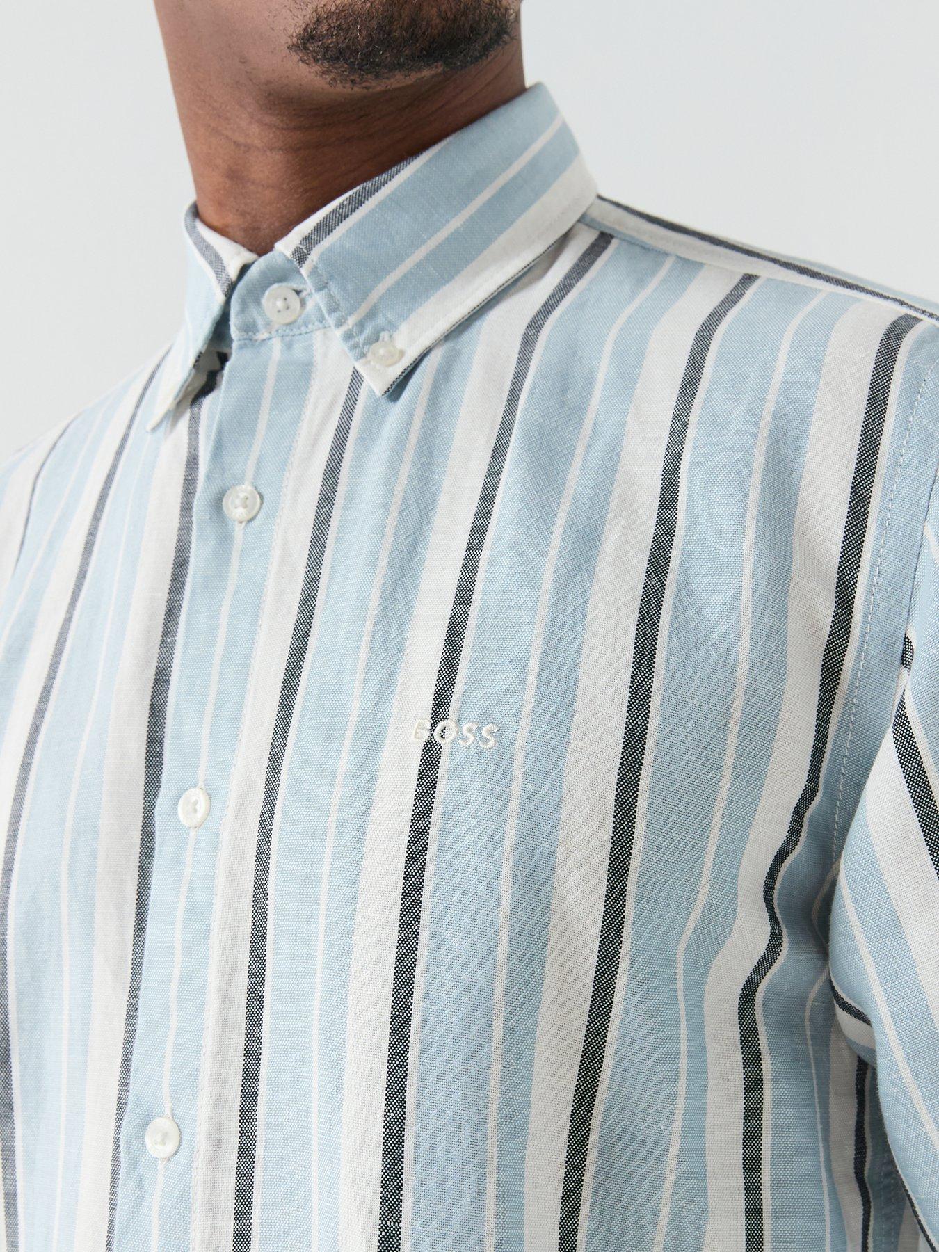 Image 4 of 5 of BOSS Ricoplus_M Relaxed Fit Pastel Stripe Shirt - Light Blue