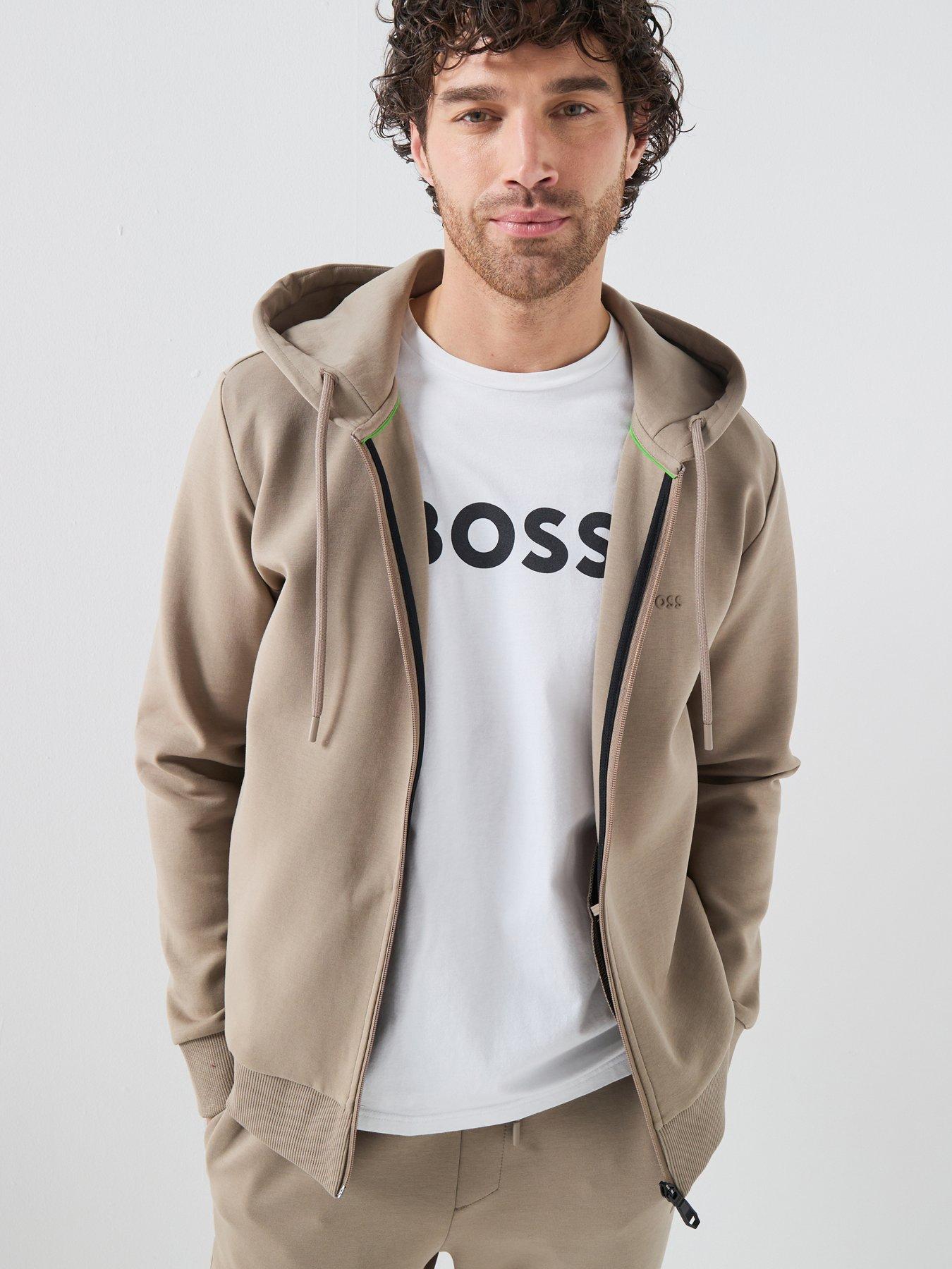 Image 1 of 6 of BOSS Saggy Full Zip Through Hoodie - Khaki