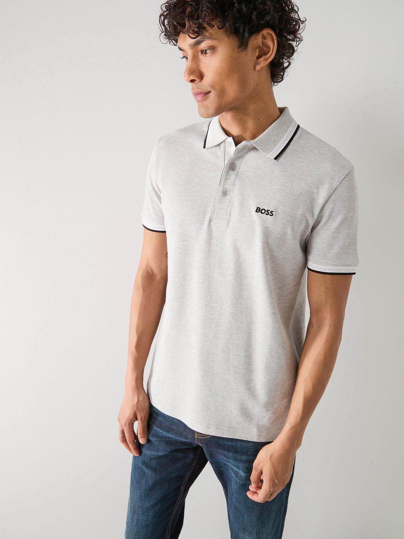 BOSS Paddy Regular Fit Tipping Polo Shirt - Light Grey