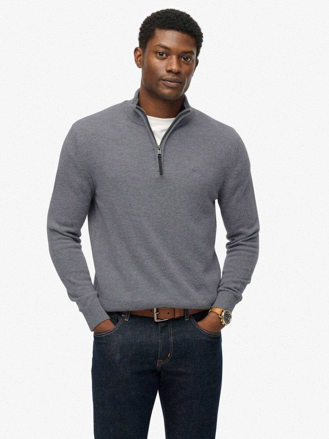 Superdry Wool Blend Half Zip Knitted Jumper - Grey