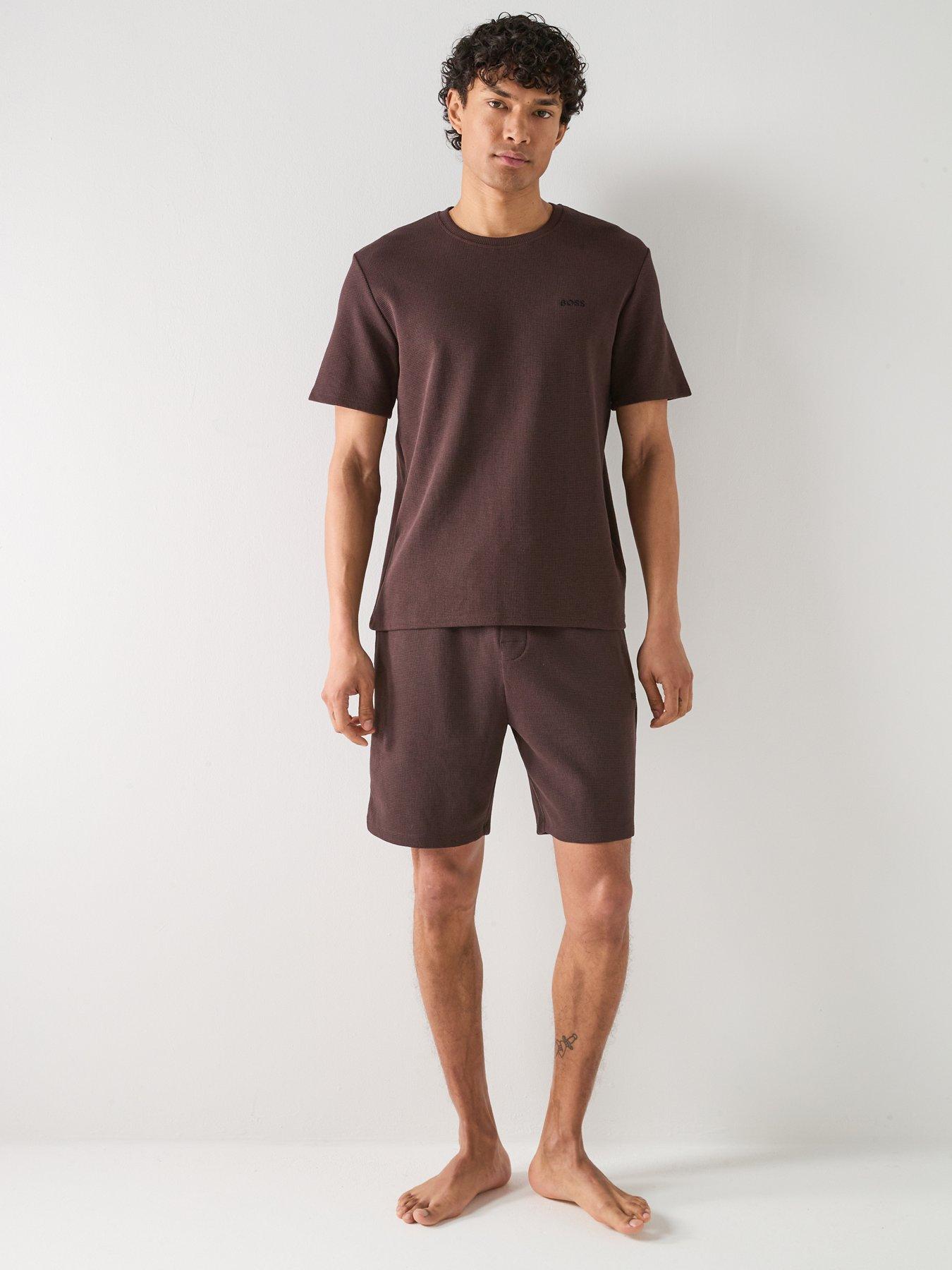Image 3 of 4 of BOSS Regular Fit Waffle Loungewear T-Shirt - Brown