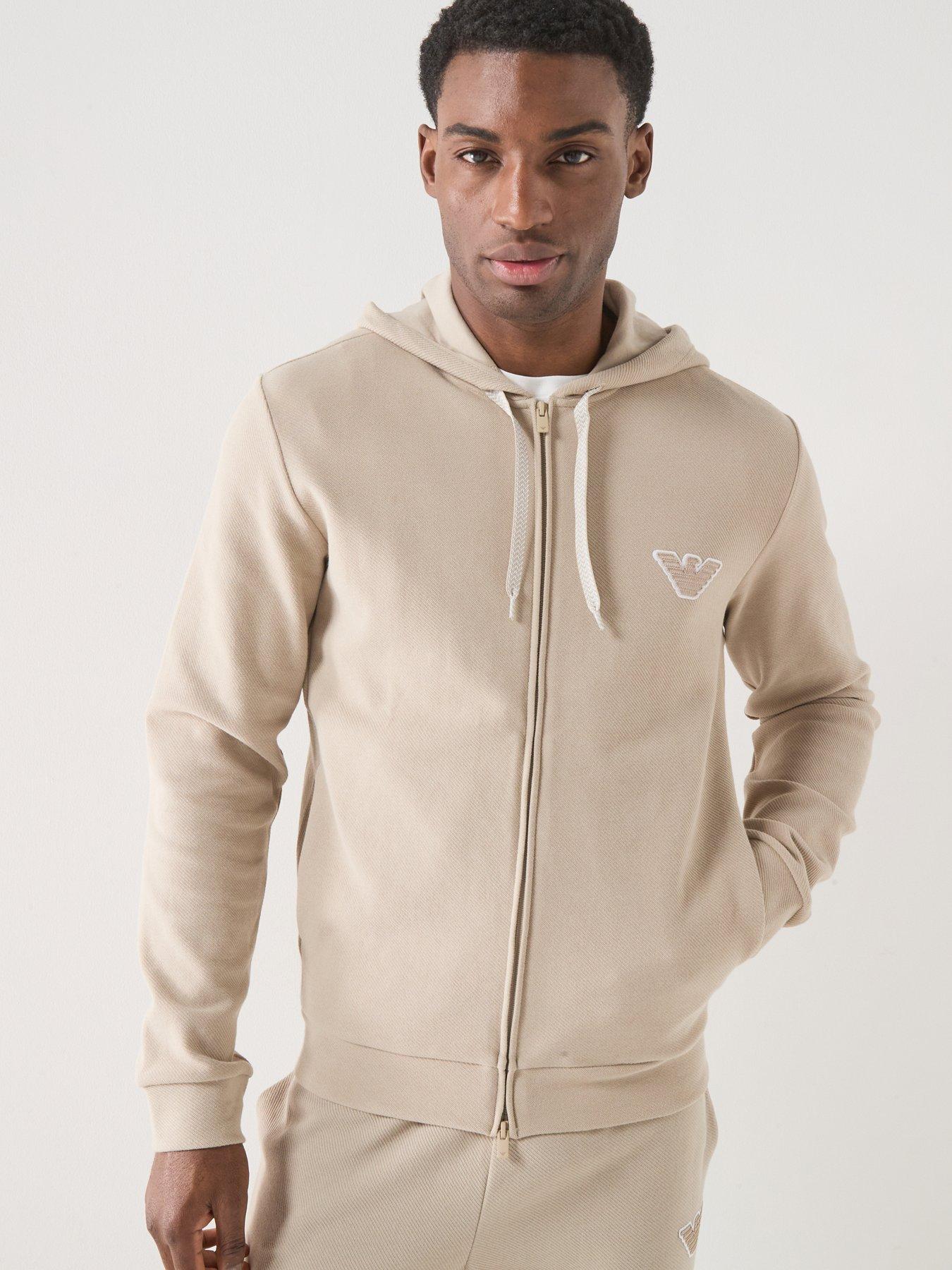 Emporio Armani Bodywear Eagle Patch Zip Through Loungewear Hoodie - Beige