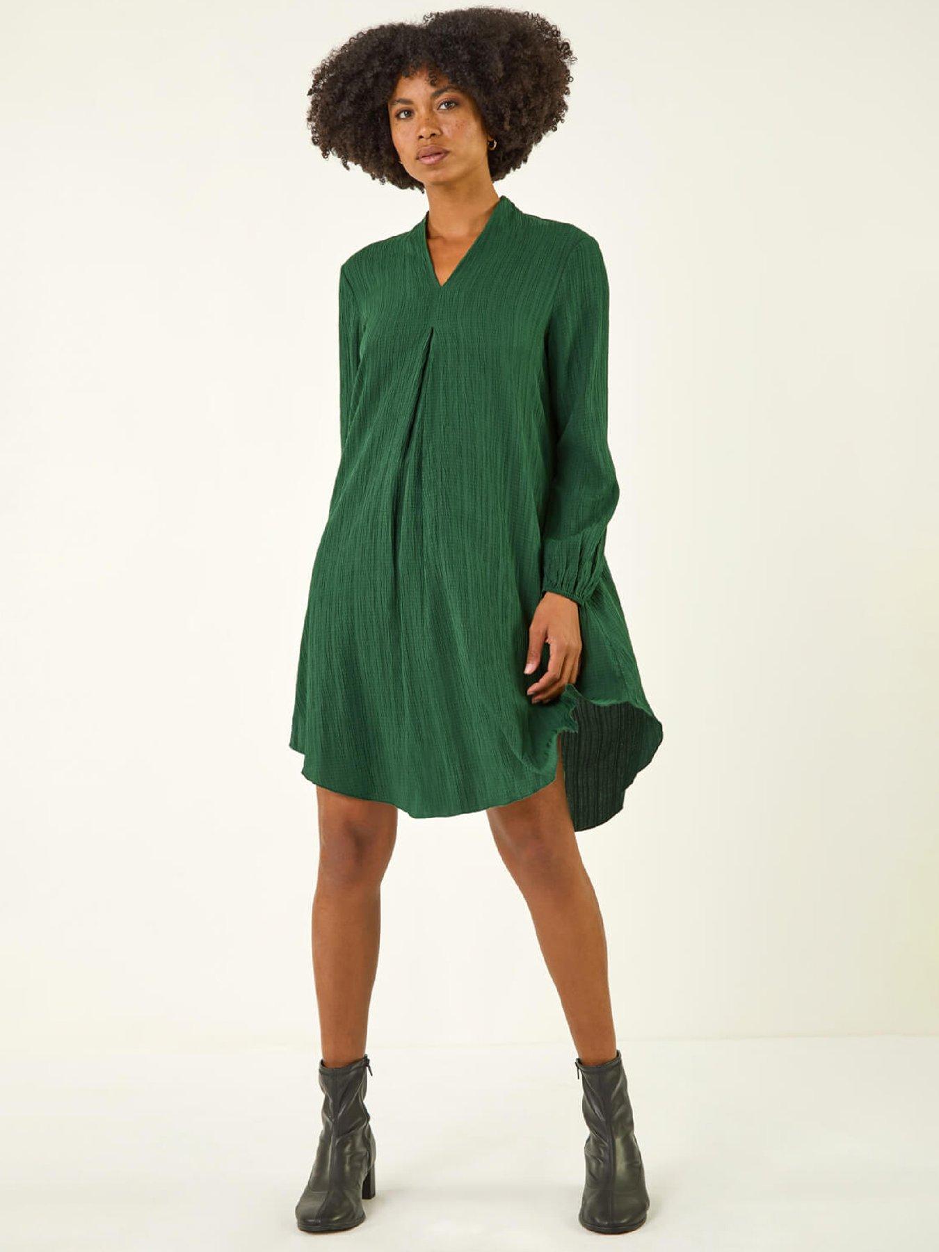 Roman Textured V-neck Swing Dress