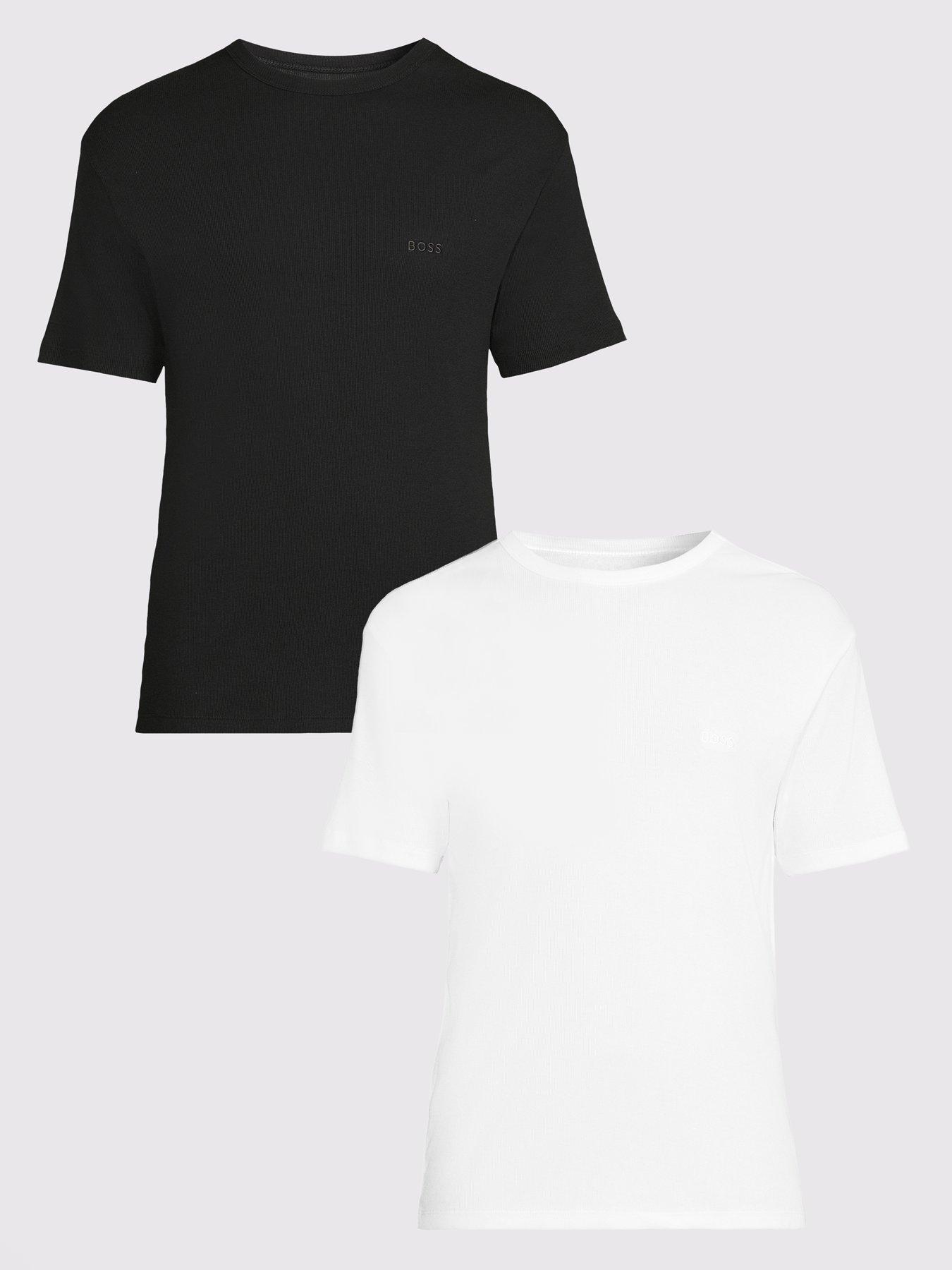 BOSS: 2 Pack Slim Fit Ribbed T-Shirts - Black/White
