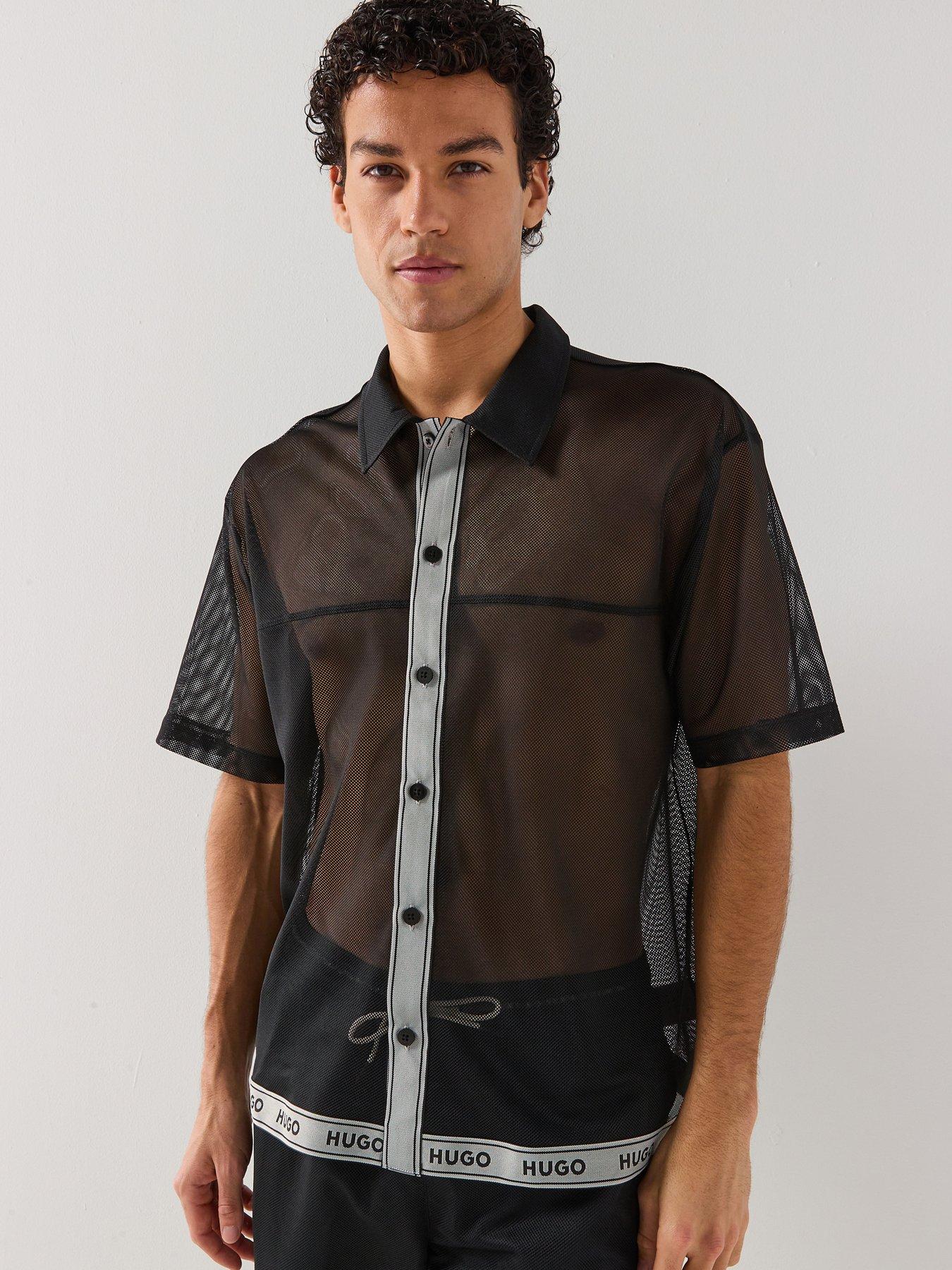 HUGO Lite Beach Mesh Short Sleeve Shirt - Black