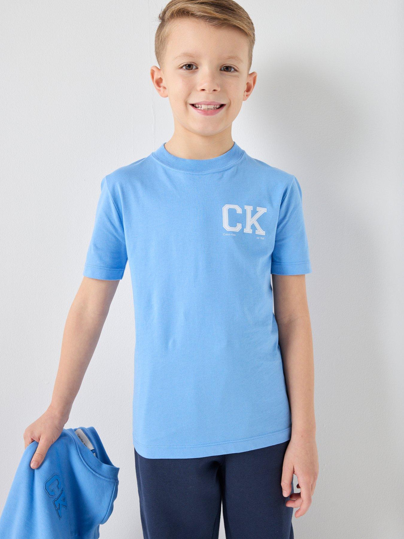 Calvin Klein Jeans Boys Ck Chest Logo Short Sleeve T-Shirt, Blue, Size 10 Years