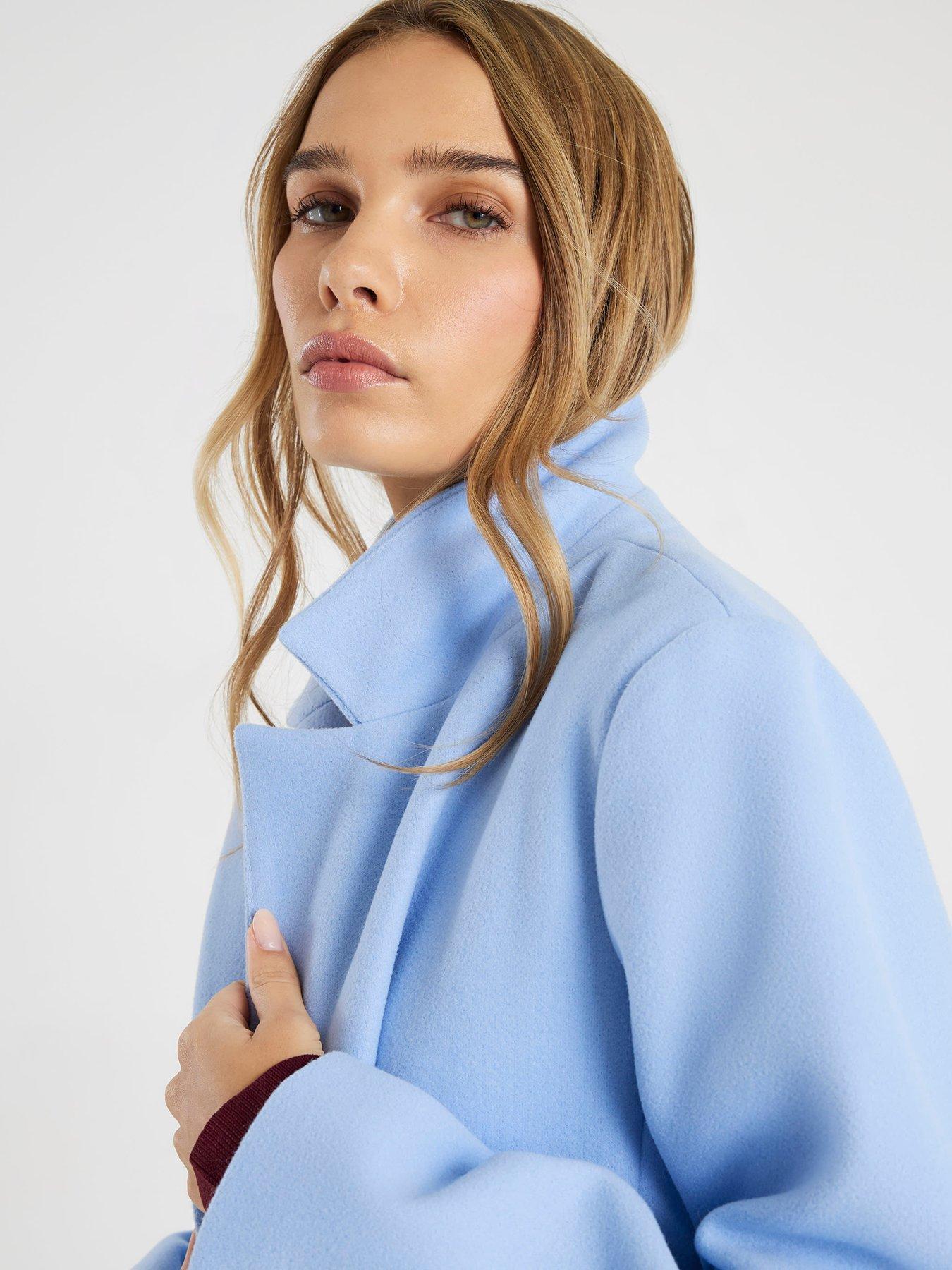 Image 4 of 4 of River Island Single Breasted Longline Coat - Blue