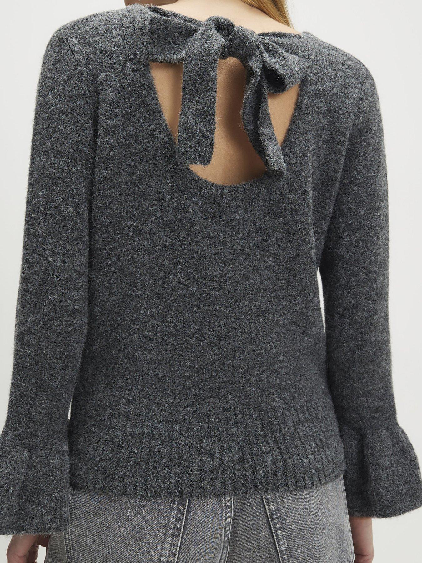 Image 2 of 4 of River Island Frill Cuff Bow Back Jumper- Grey
