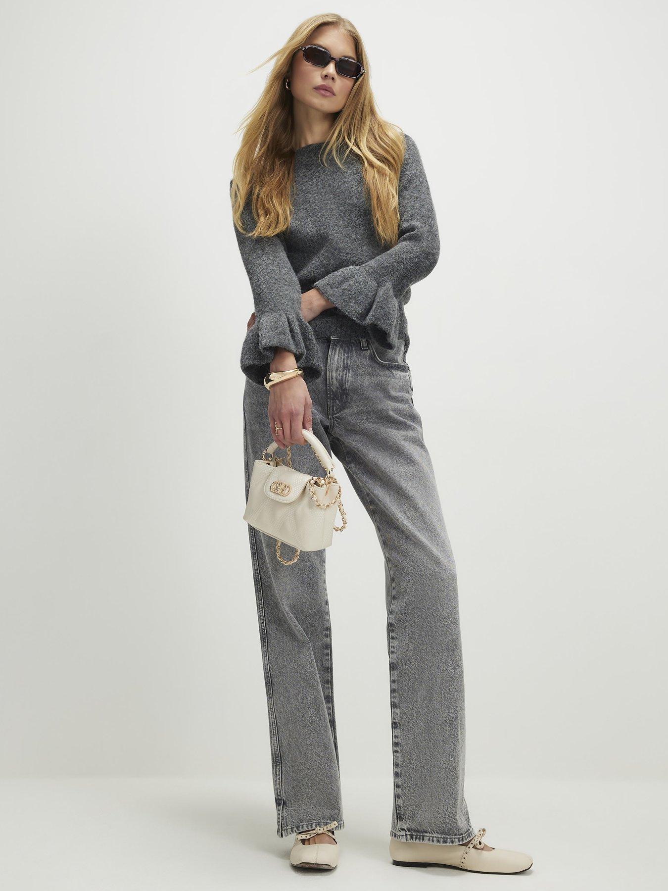 Image 3 of 4 of River Island Frill Cuff Bow Back Jumper- Grey