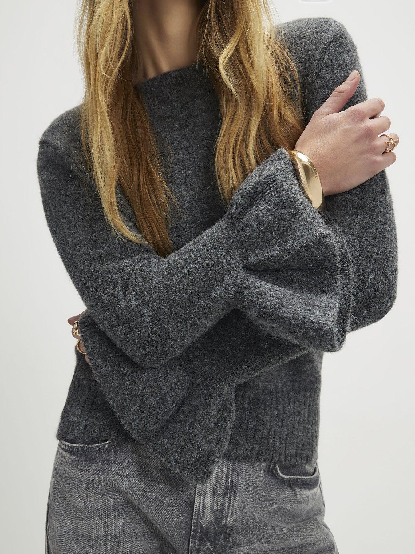 Image 4 of 4 of River Island Frill Cuff Bow Back Jumper- Grey