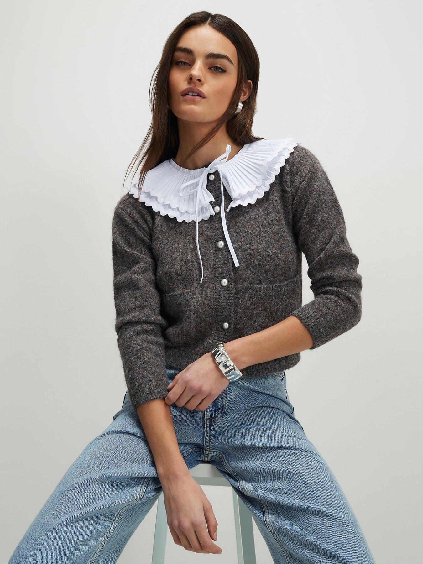 River Island Dandy Collar Cardi - Grey