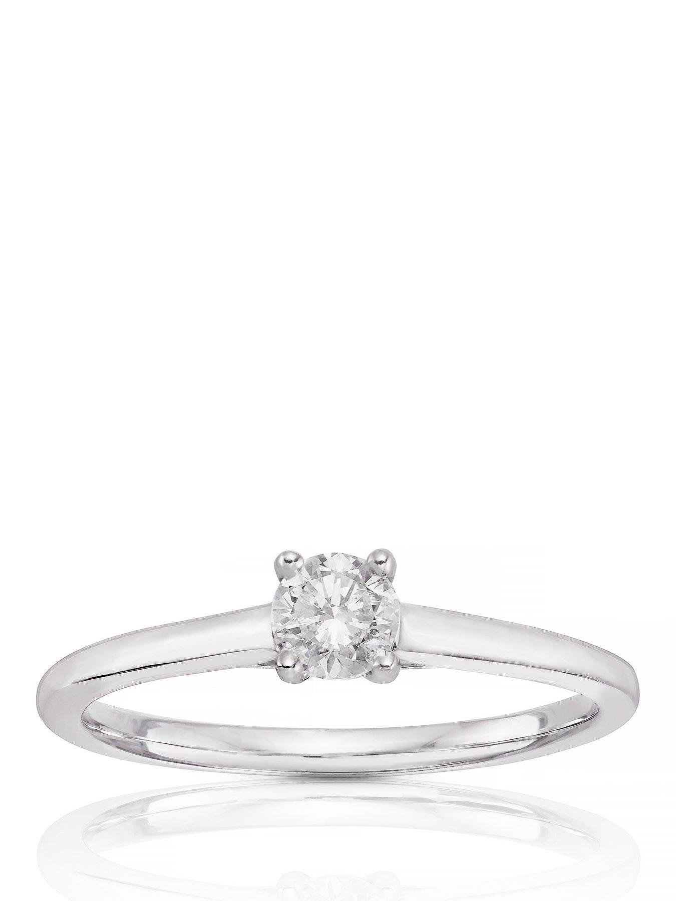 Ernest Jones Engagement Ring 14Ct Gold Four Claw Solitaire 025Ct Diamond Ring - White
