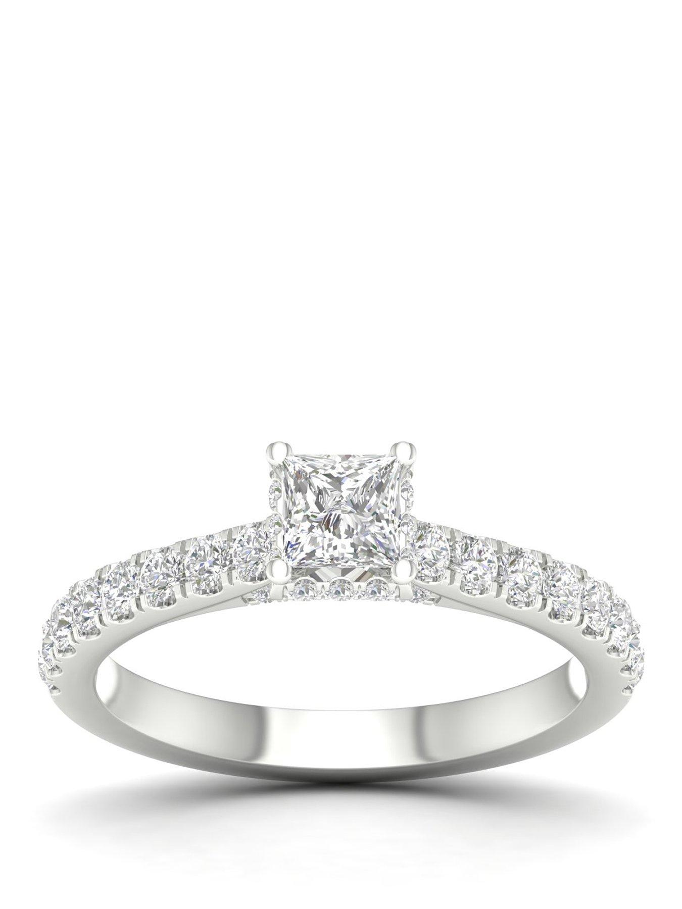 Ernest Jones Engagement Ring 18Ct Gold  &  Platinum Solitaire Princess Cut 1Ct Diamond Ring - White