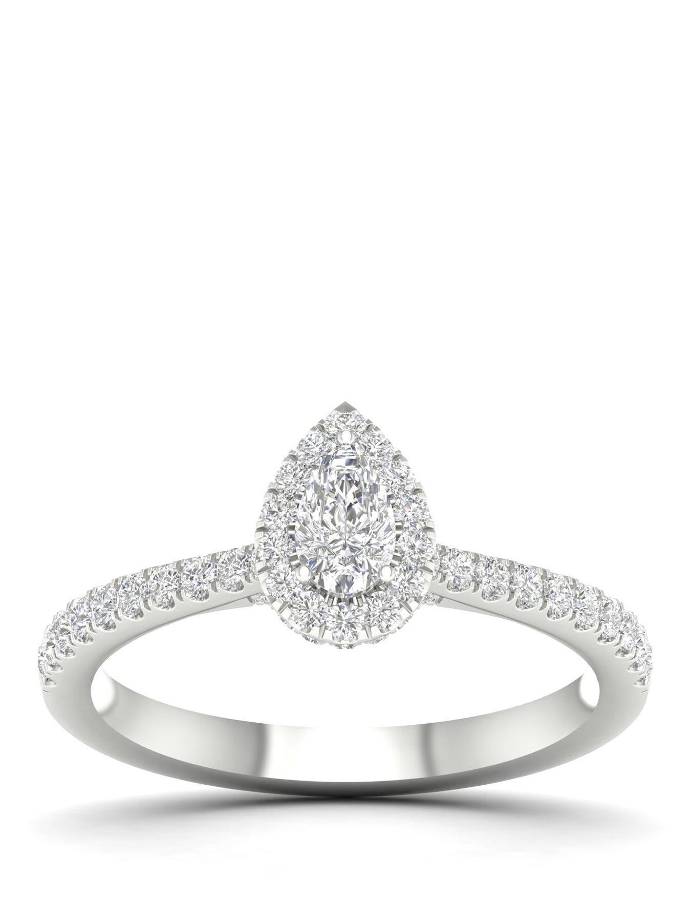 Ernest Jones Engagement Ring 18Ct Gold & Platinum Pear Halo 050Ct Diamond Ring - White
