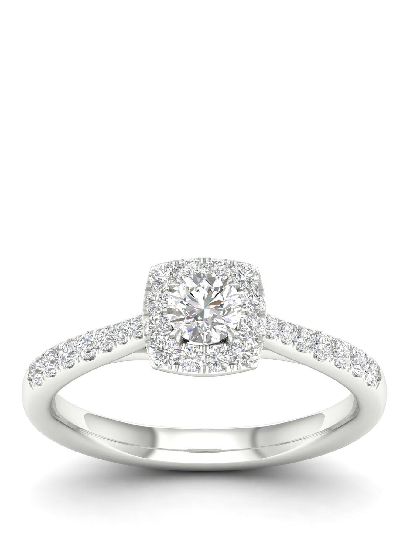 Ernest Jones Engagement Ring 18Ct Gold & Platinum Cushion Halo 0.50Ct Diamond Ring