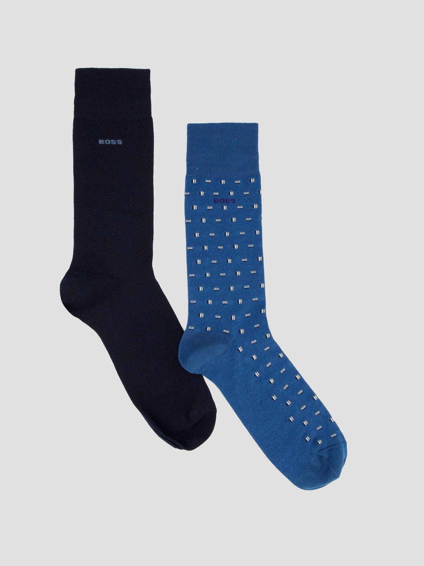 BOSS Bodywear Mini Corp Pattern 2 Pack Mercerised Crew Socks, Blue, Size 39-42, Men