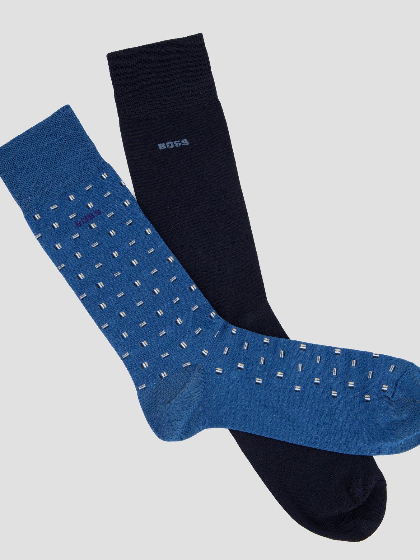 Image 2 of 5 of BOSS Bodywear Mini Corp Pattern 2 Pack Mercerised Crew Socks - Blue