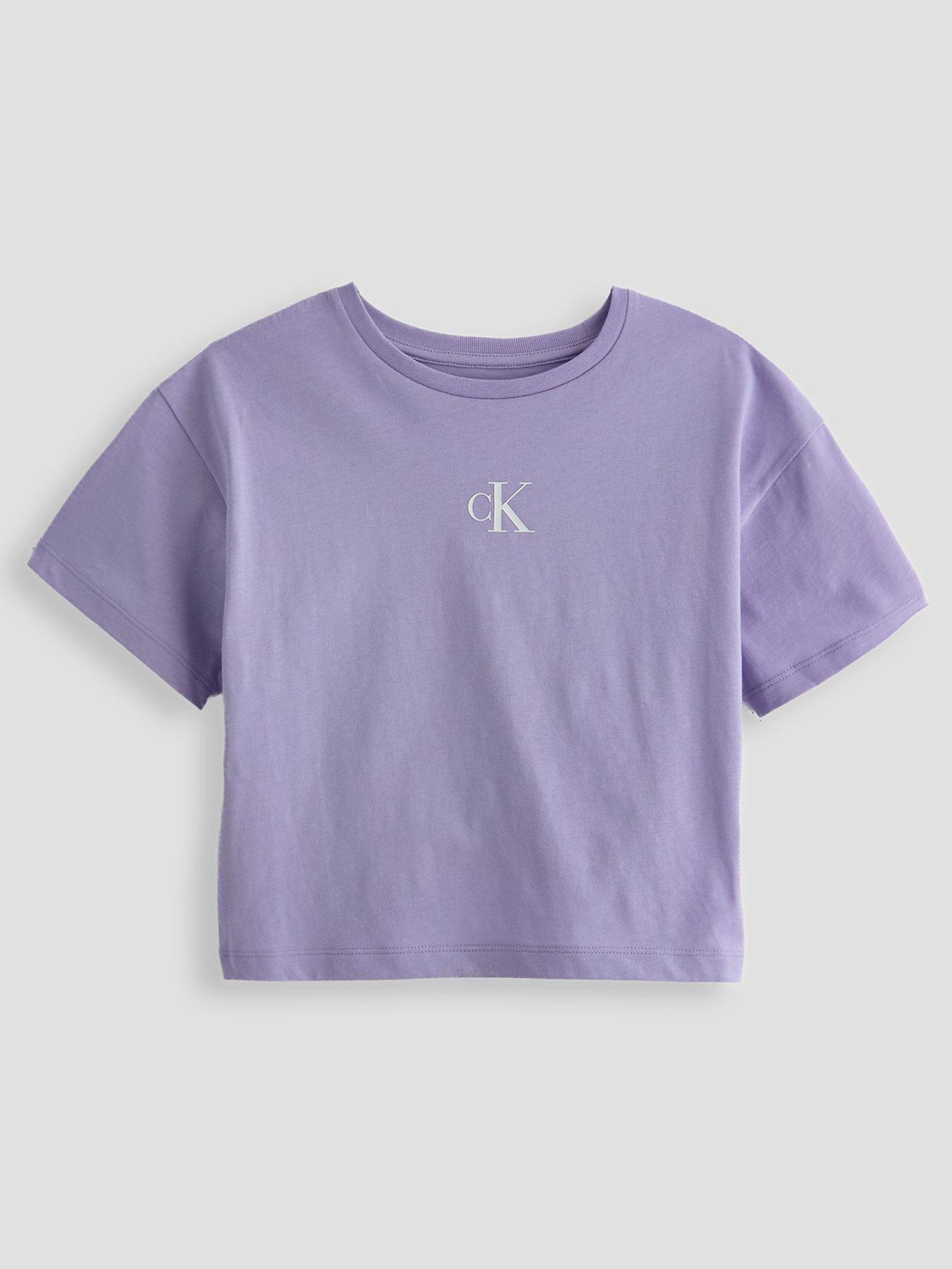 Calvin Klein Jeans Girls CK Logo Boxy Short Sleeve T-Shirt, Purple, Size Age: 8 Years