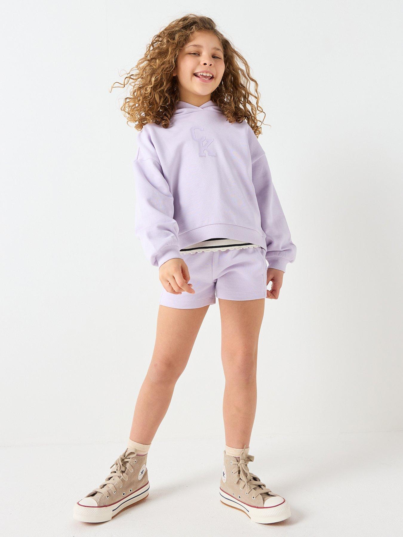 Calvin Klein Jeans Girls CK French Terry Shorts, Purple, Size Age: 12 Years