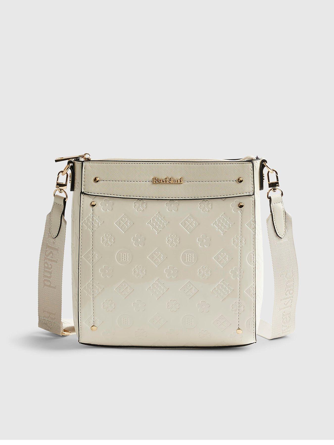 River Island Monogram Emboss Messenger Bag - Cream
