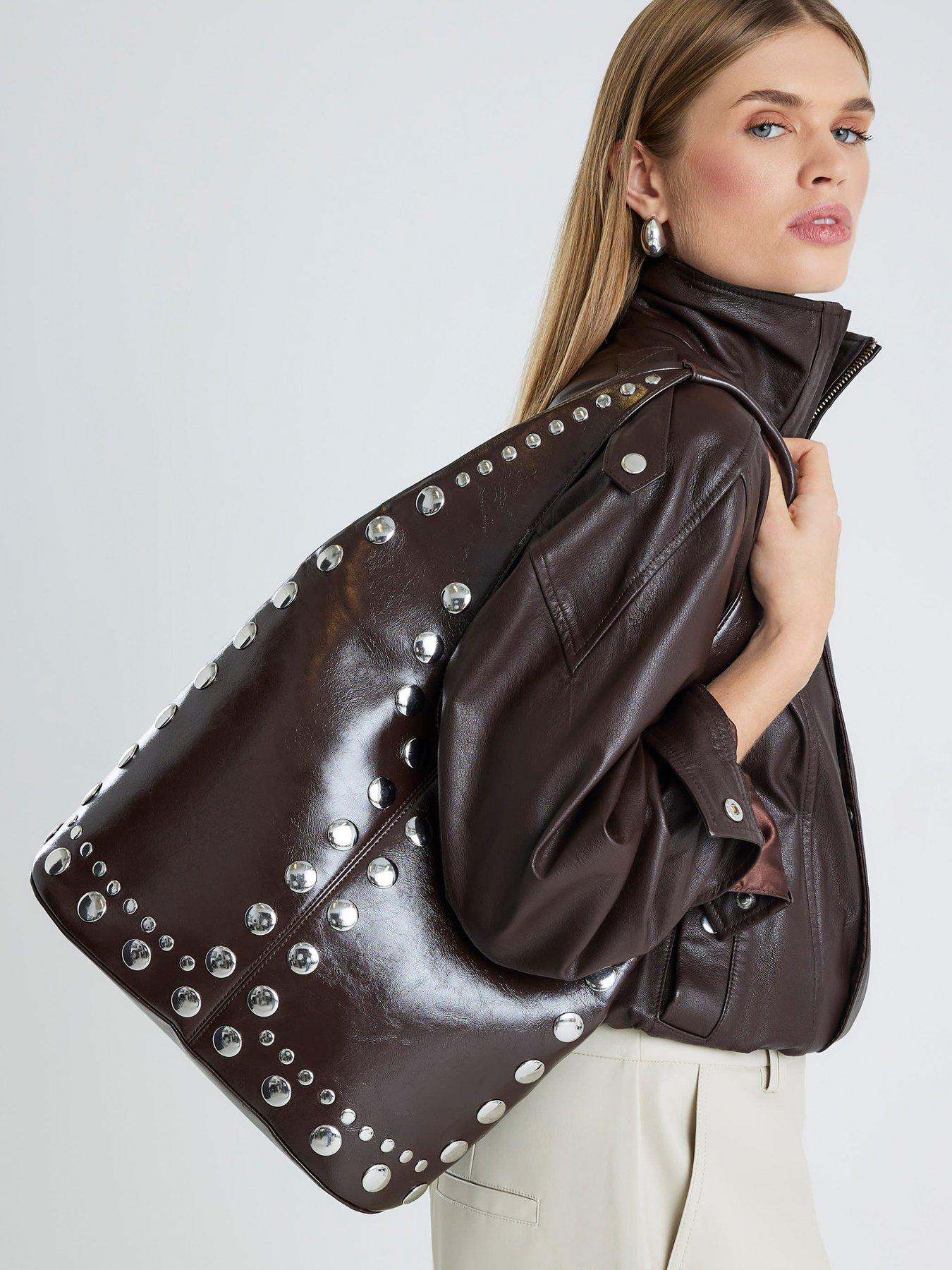 River Island Studded Seam Slouch Shoulder Bag - Brown